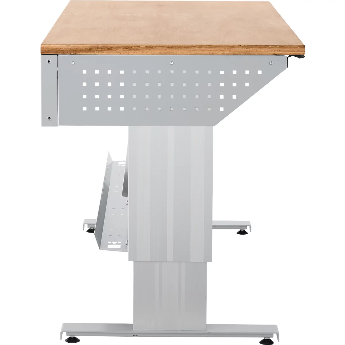 Schäfer Shop Pure Arbeitstisch AST31, elektrisch höhenverstellbar, Multiplex-Platte, T-Fuß, bis 400 kg, B 2000 x T 800 x H 730-1155 mm, weißaluminium/Buche