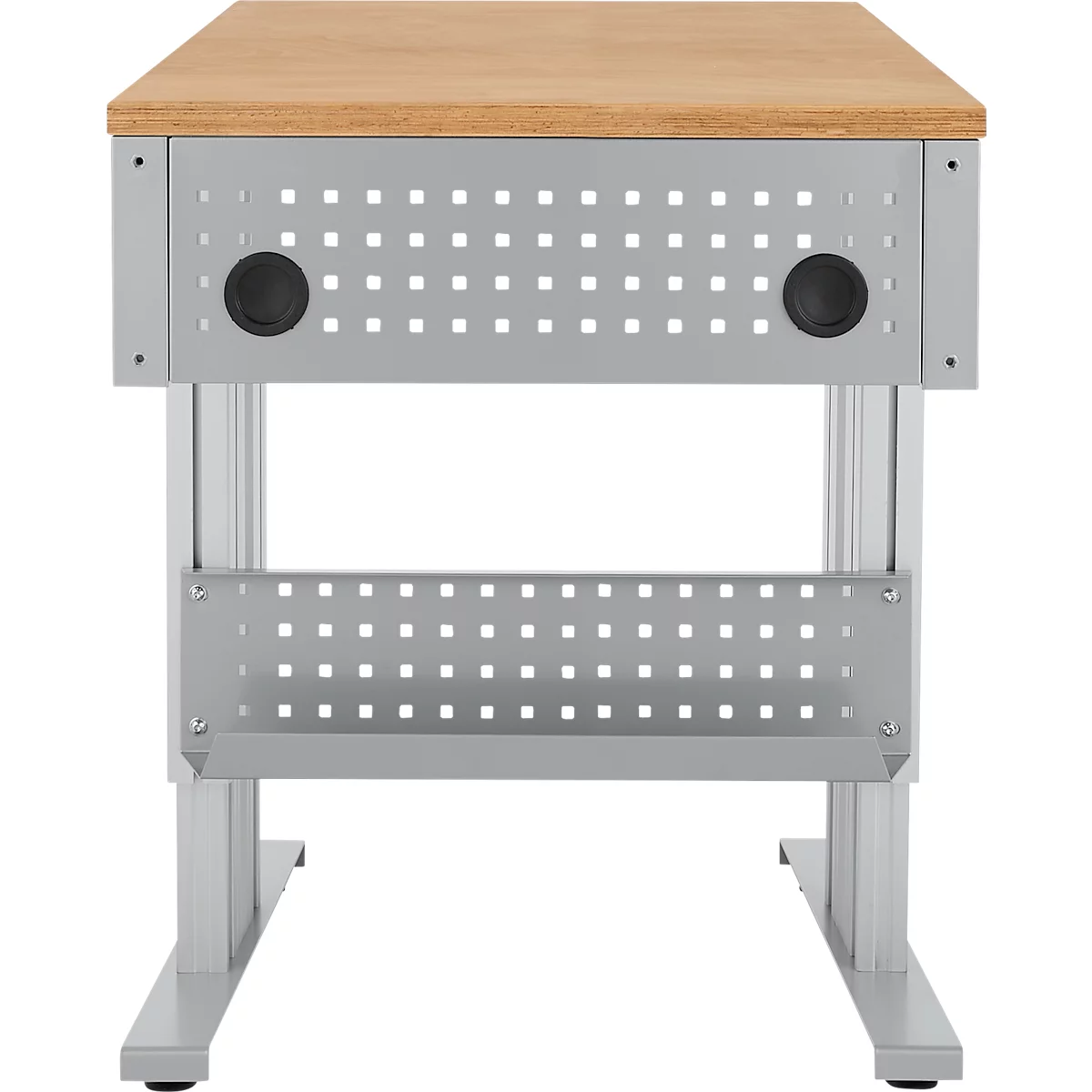 Schäfer Shop Pure Arbeitstisch AST31, elektrisch höhenverstellbar, Multiplex-Platte, T-Fuß, bis 400 kg, B 750 x T 800 x H 730-1155 mm, weißaluminium/Buche