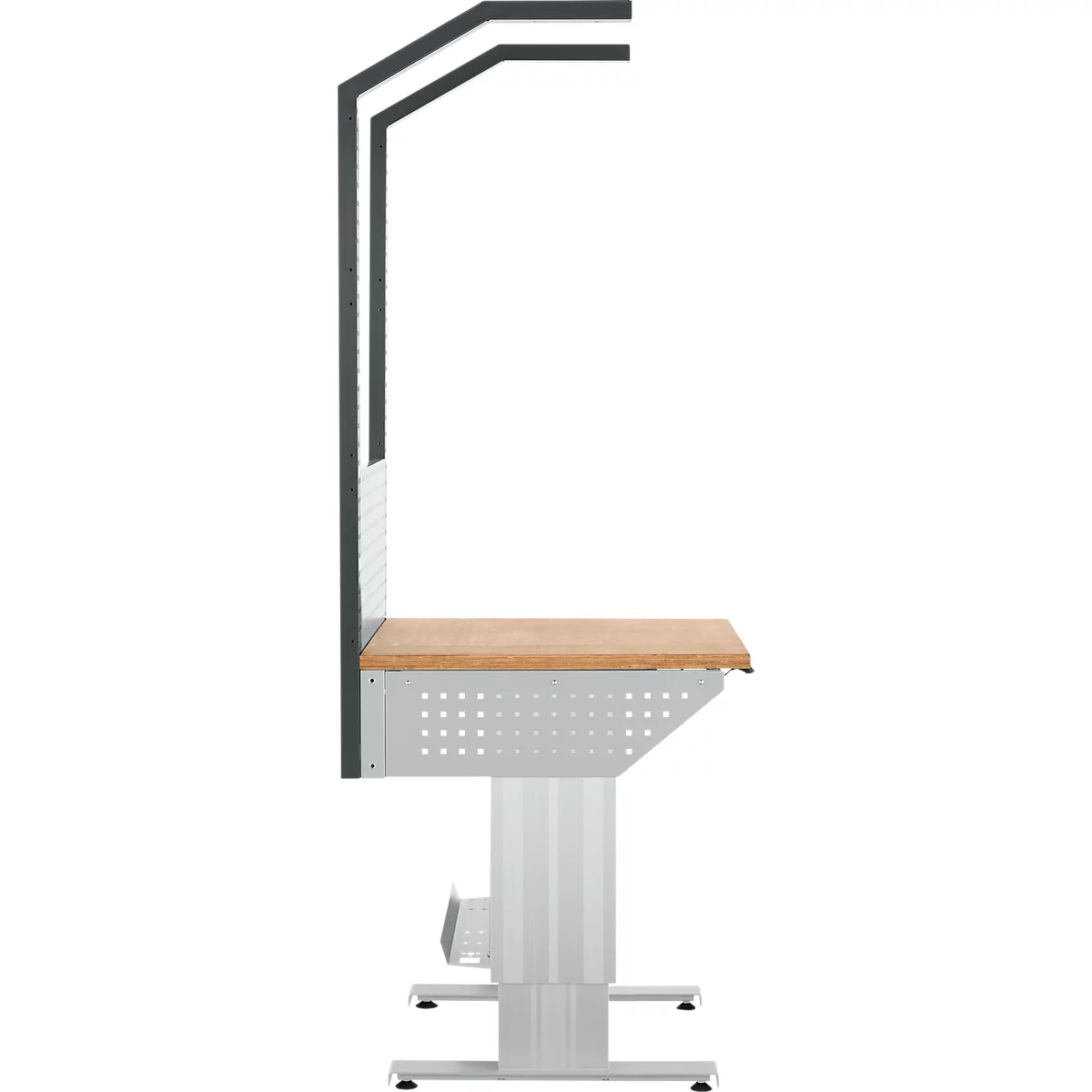 Schäfer Shop Pure Arbeitstisch AST31, elektrisch höhenverstellbar, Multiplex-Platte, T-Fuß, bis 400 kg, B 750 x T 800 x H 730-1155 mm, weißaluminium/Buche