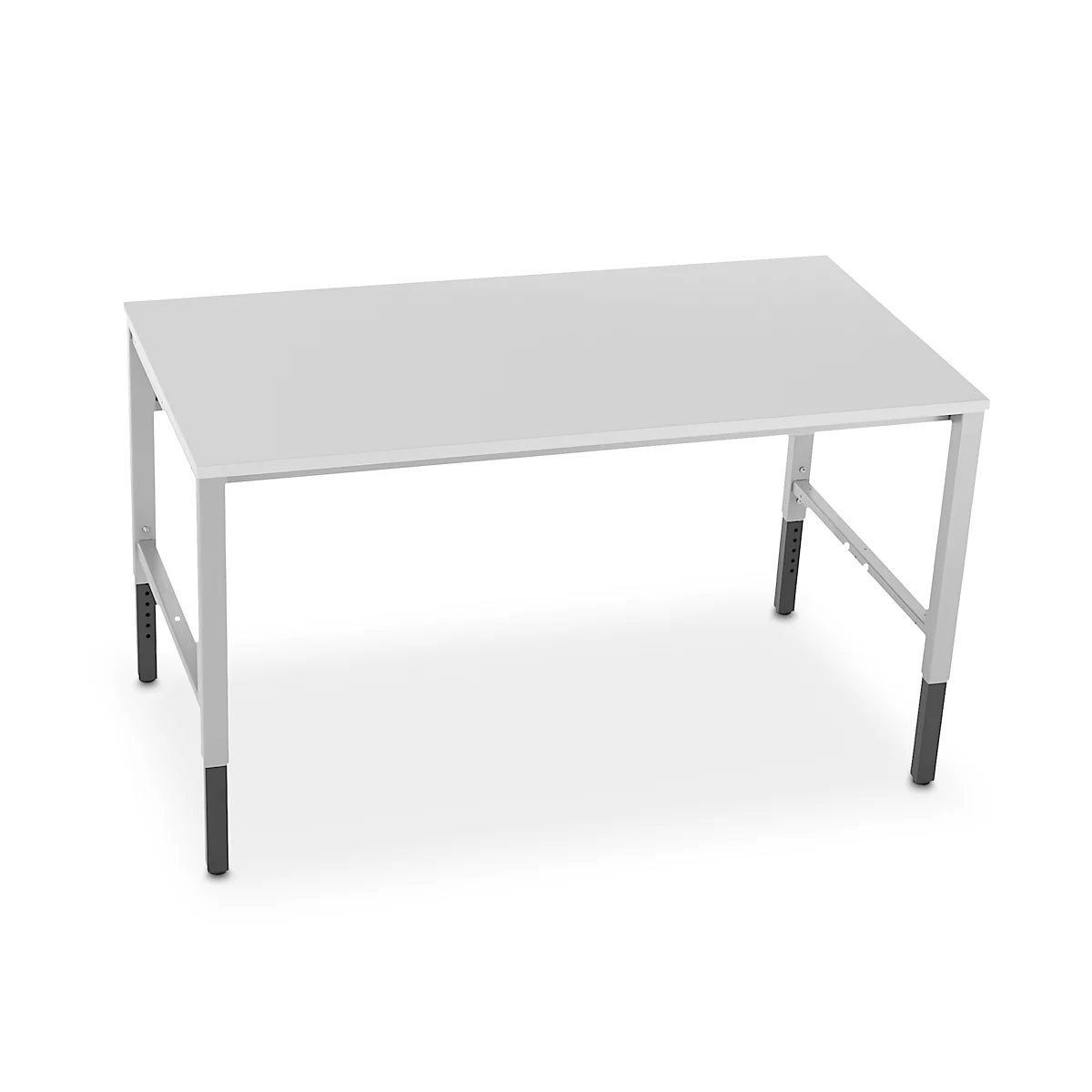 Schäfer Shop Pure Arbeitstisch AST31, manuell höhenverstellbar, Melaminplatte, 4-Fuß, bis 500 kg, B 1500 x T 800 x H 800-1030 mm, lichtgrau/lichtgrau