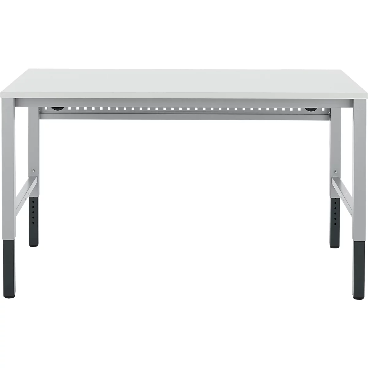 Schäfer Shop Pure Arbeitstisch AST31, manuell höhenverstellbar, Melaminplatte, 4-Fuß, bis 500 kg, B 1500 x T 800 x H 800-1030 mm, weißaluminium/lichtgrau