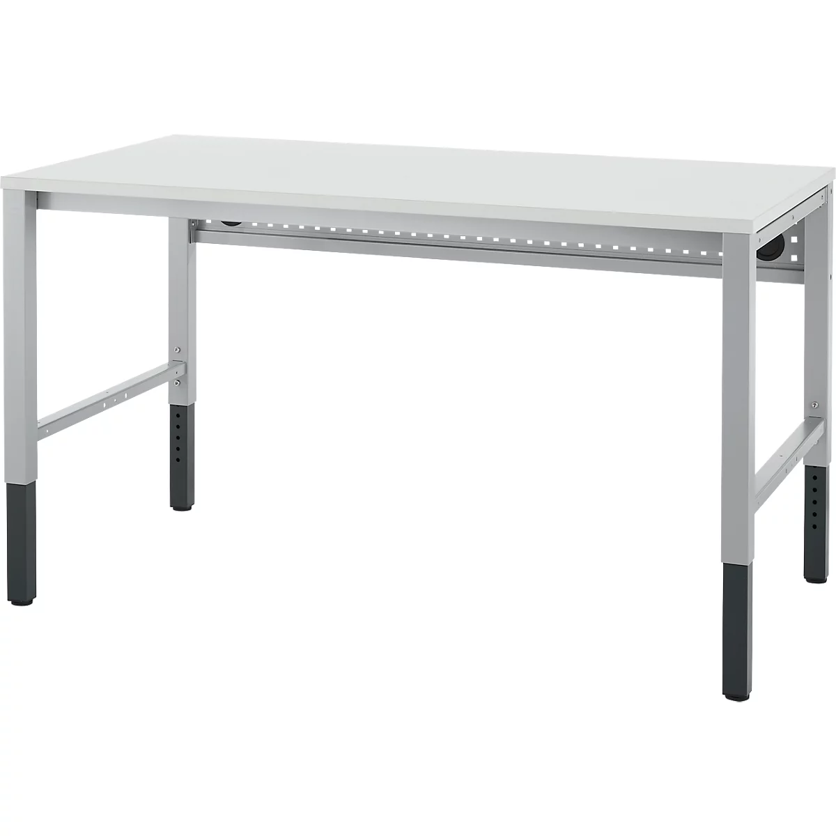 Schäfer Shop Pure Arbeitstisch AST31, manuell höhenverstellbar, Melaminplatte, 4-Fuß, bis 500 kg, B 1500 x T 800 x H 800-1030 mm, weißaluminium/lichtgrau