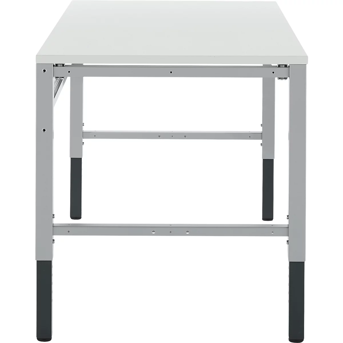 Schäfer Shop Pure Arbeitstisch AST31, manuell höhenverstellbar, Melaminplatte, 4-Fuß, bis 500 kg, B 1500 x T 800 x H 800-1030 mm, weißaluminium/lichtgrau
