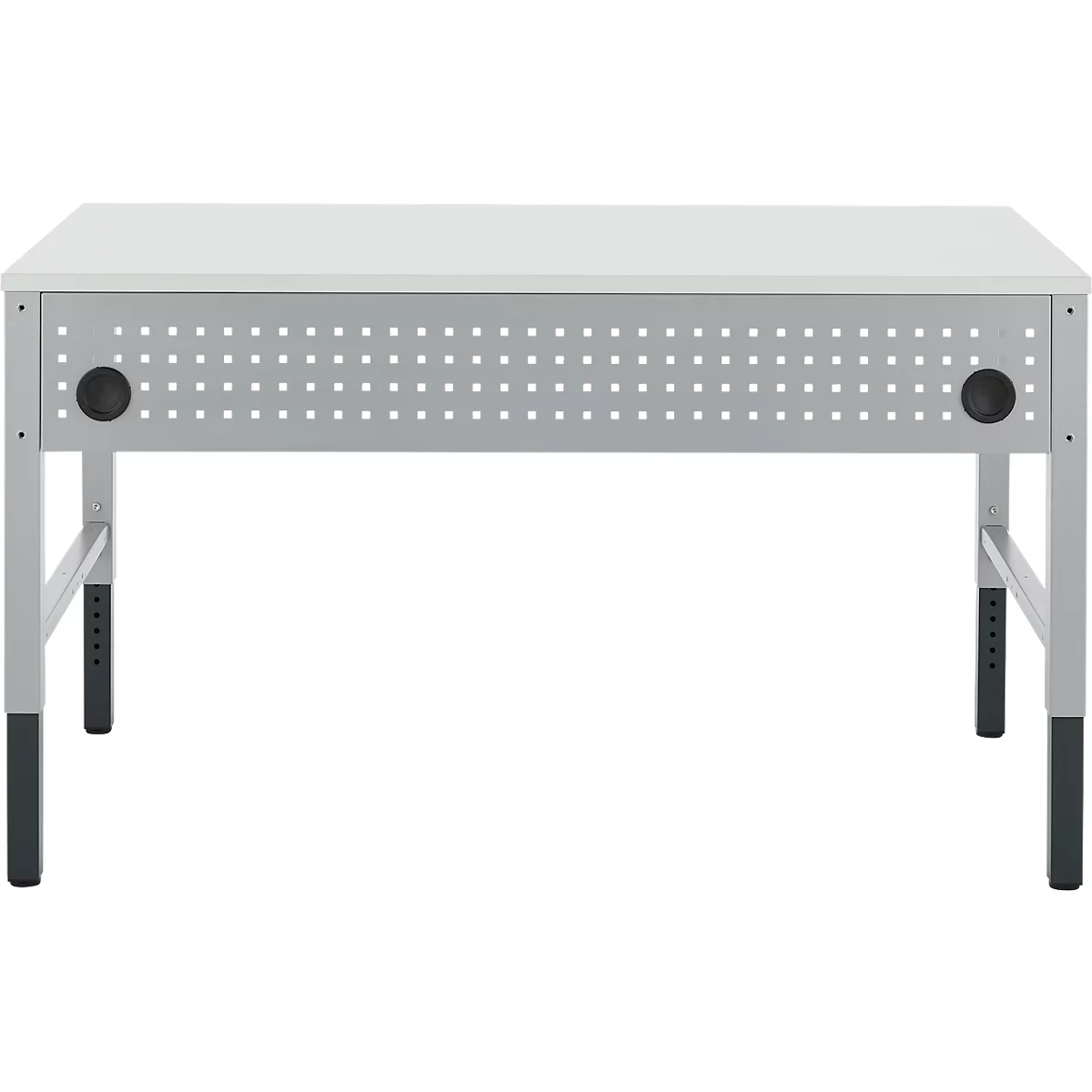 Schäfer Shop Pure Arbeitstisch AST31, manuell höhenverstellbar, Melaminplatte, 4-Fuß, bis 500 kg, B 1500 x T 800 x H 800-1030 mm, weißaluminium/lichtgrau