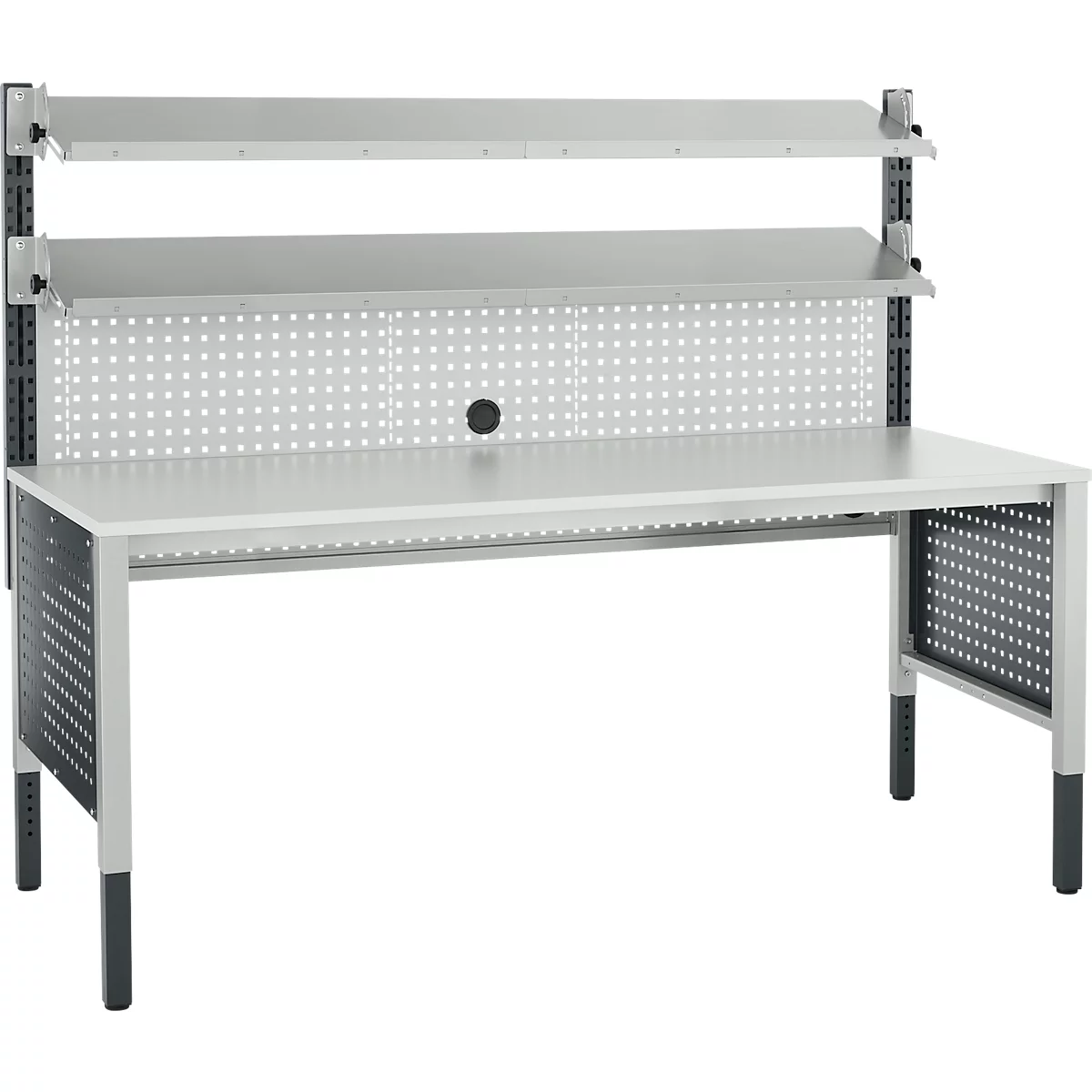 Schäfer Shop Pure Arbeitstisch AST31, manuell höhenverstellbar, Melaminplatte, 4-Fuß, bis 500 kg, B 2000 x T 800 x H 800-1030 mm, lichtgrau/lichtgrau