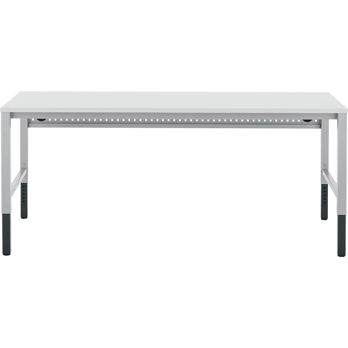 Schäfer Shop Pure Arbeitstisch AST31, manuell höhenverstellbar, Melaminplatte, 4-Fuß, bis 500 kg, B 2000 x T 800 x H 800-1030 mm, weißaluminium/lichtgrau