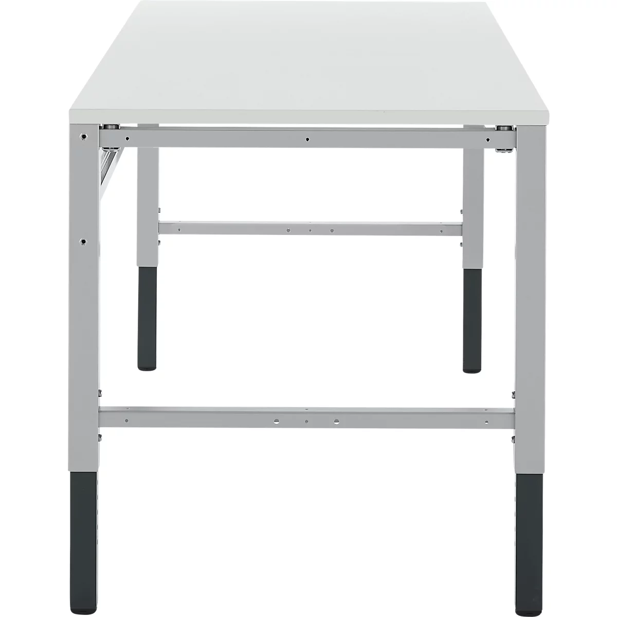 Schäfer Shop Pure Arbeitstisch AST31, manuell höhenverstellbar, Melaminplatte, 4-Fuß, bis 500 kg, B 2000 x T 800 x H 800-1030 mm, weißaluminium/lichtgrau
