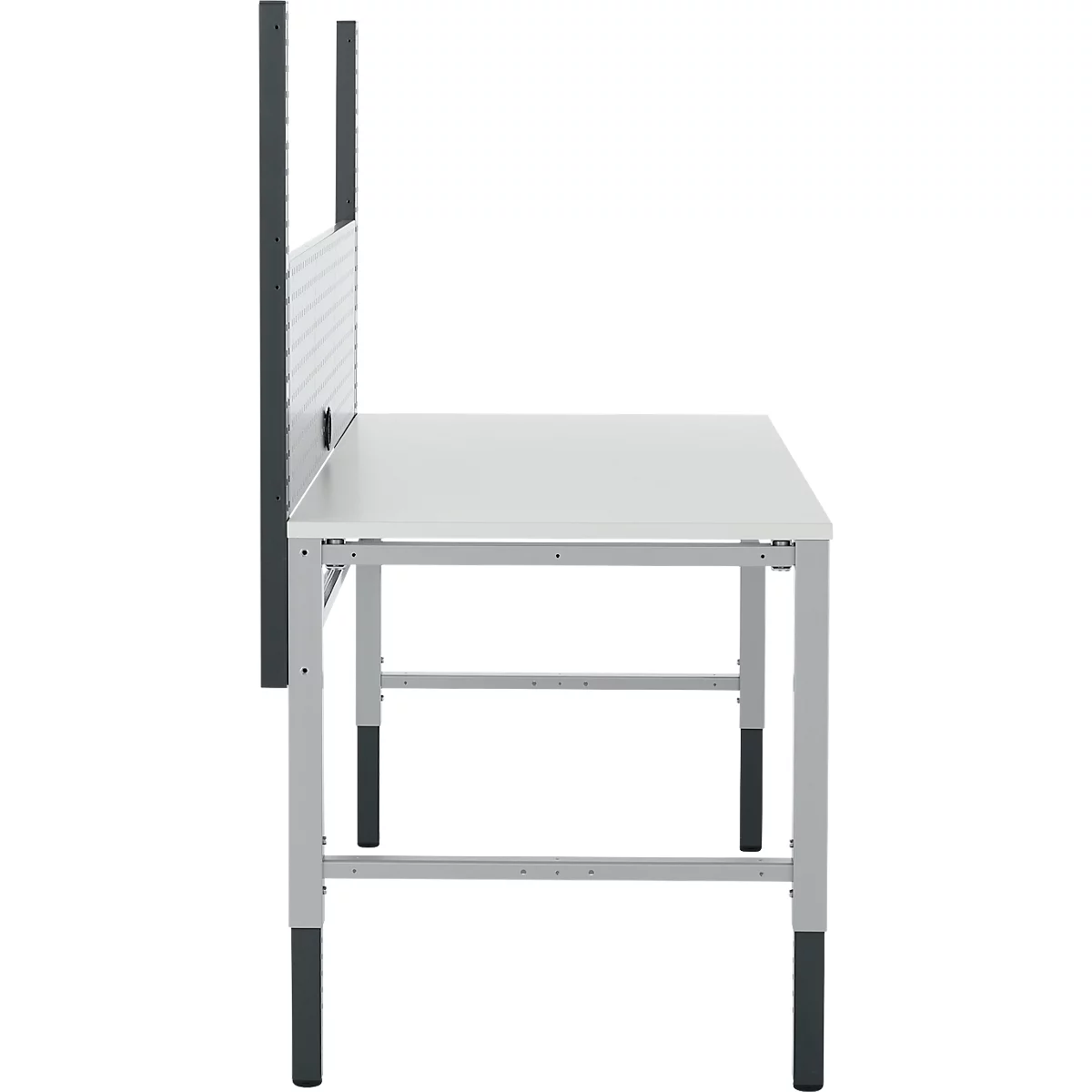 Schäfer Shop Pure Arbeitstisch AST31, manuell höhenverstellbar, Melaminplatte, 4-Fuß, bis 500 kg, B 2000 x T 800 x H 800-1030 mm, weißaluminium/lichtgrau