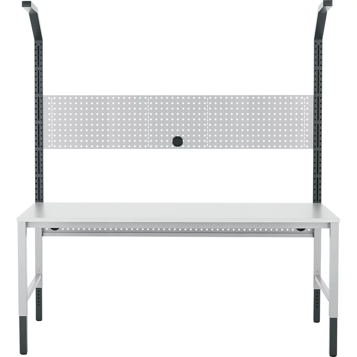Schäfer Shop Pure Arbeitstisch AST31, manuell höhenverstellbar, Melaminplatte, 4-Fuß, bis 500 kg, B 2000 x T 800 x H 800-1030 mm, weißaluminium/lichtgrau