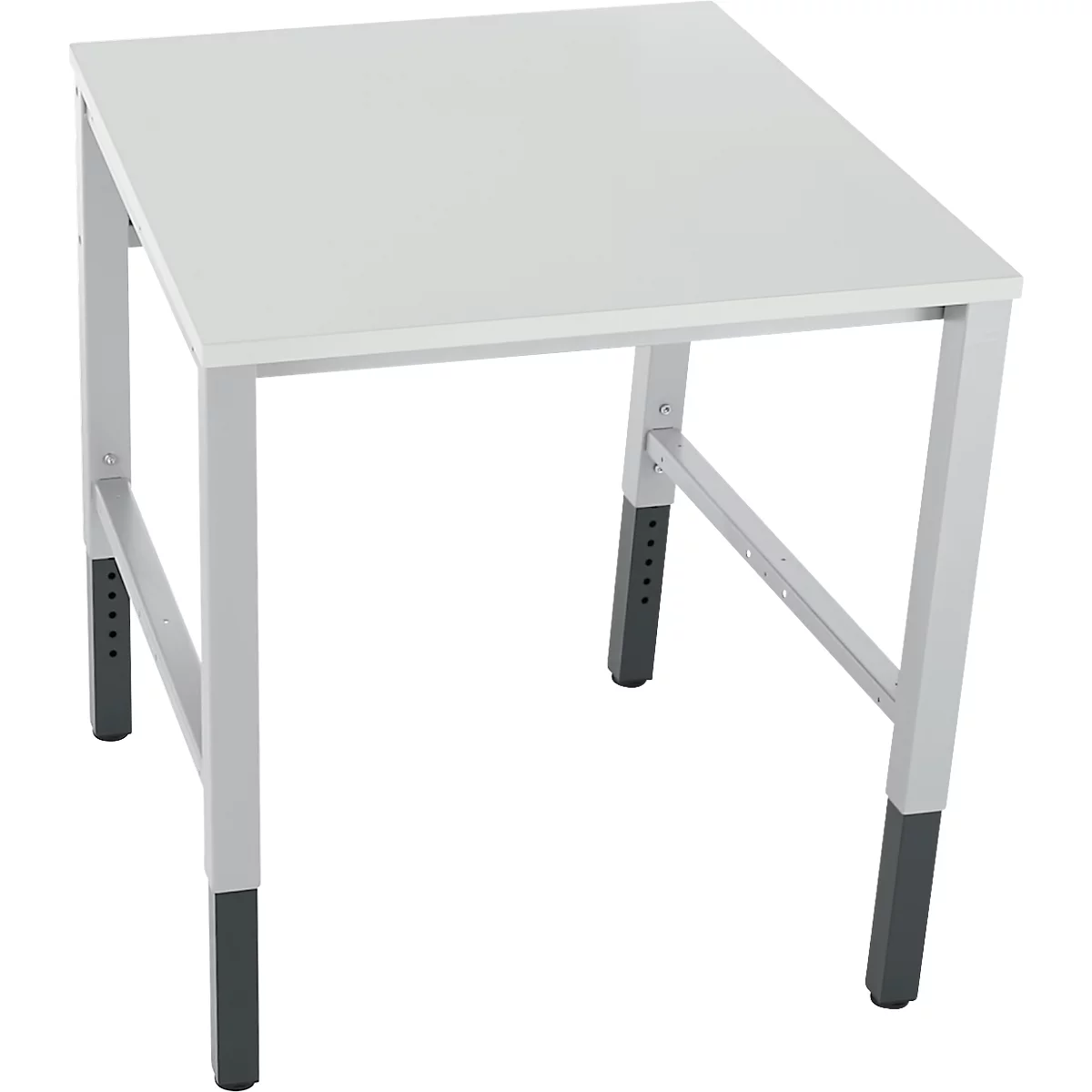 Schäfer Shop Pure Arbeitstisch AST31, manuell höhenverstellbar, Melaminplatte, 4-Fuß, bis 500 kg, B 750 x T 800 x H 800-1030 mm, weißaluminium/lichtgrau