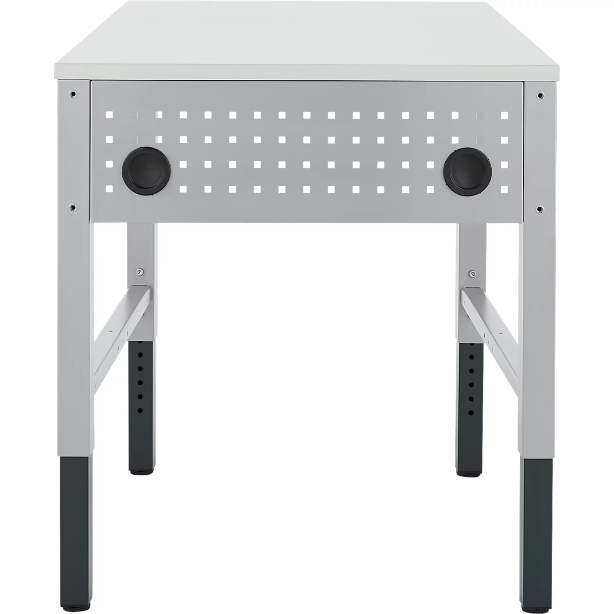 Schäfer Shop Pure Arbeitstisch AST31, manuell höhenverstellbar, Melaminplatte, 4-Fuß, bis 500 kg, B 750 x T 800 x H 800-1030 mm, weißaluminium/lichtgrau