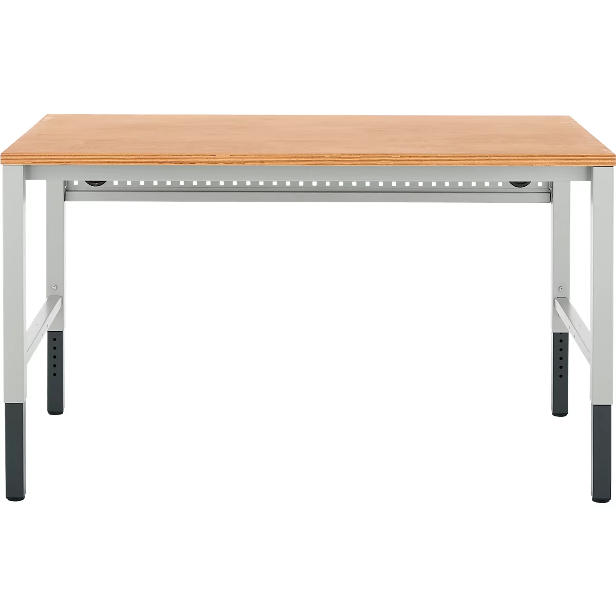 Schäfer Shop Pure Arbeitstisch AST31, manuell höhenverstellbar, Multiplex-Platte, 4-Fuß, bis 500 kg, B 1500 x T 800 x H 805-1035 mm, lichtgrau/Buche