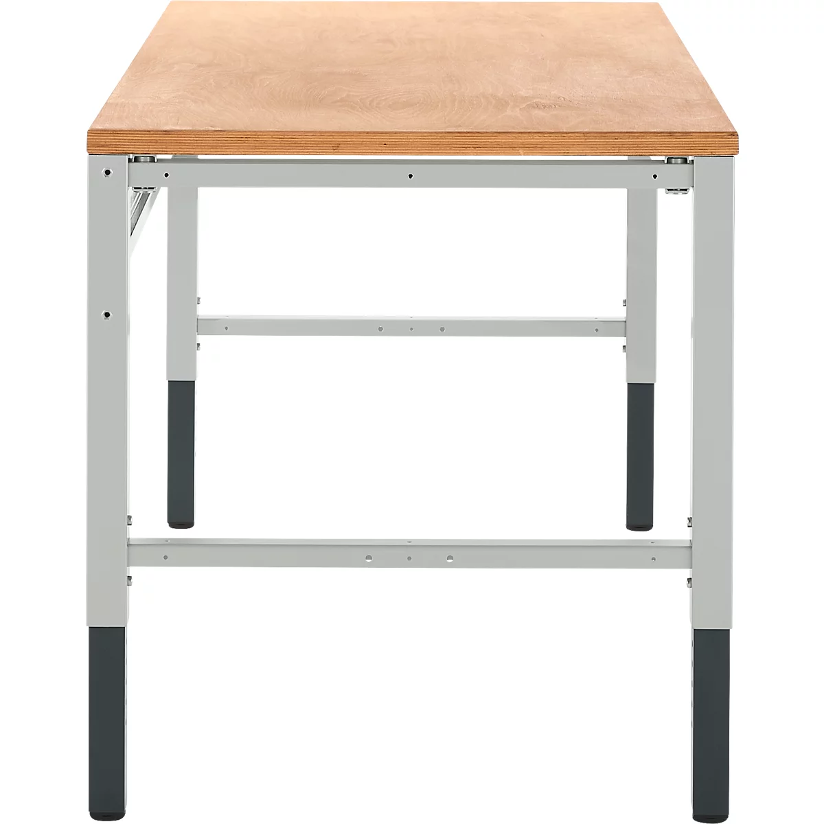 Schäfer Shop Pure Arbeitstisch AST31, manuell höhenverstellbar, Multiplex-Platte, 4-Fuß, bis 500 kg, B 1500 x T 800 x H 805-1035 mm, lichtgrau/Buche