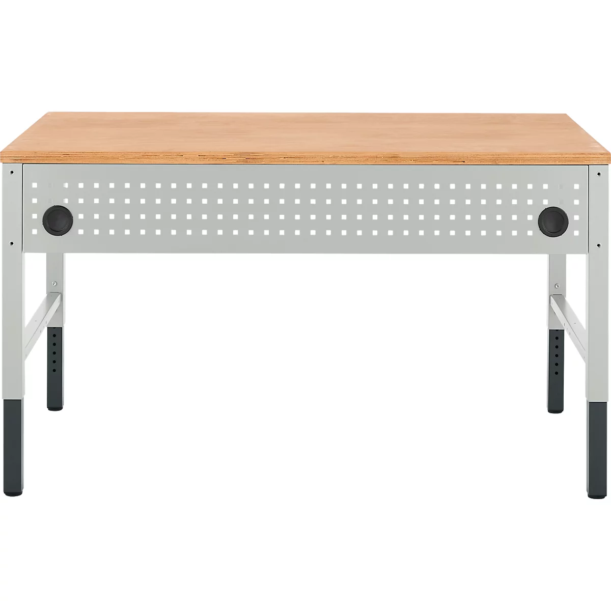 Schäfer Shop Pure Arbeitstisch AST31, manuell höhenverstellbar, Multiplex-Platte, 4-Fuß, bis 500 kg, B 1500 x T 800 x H 805-1035 mm, lichtgrau/Buche
