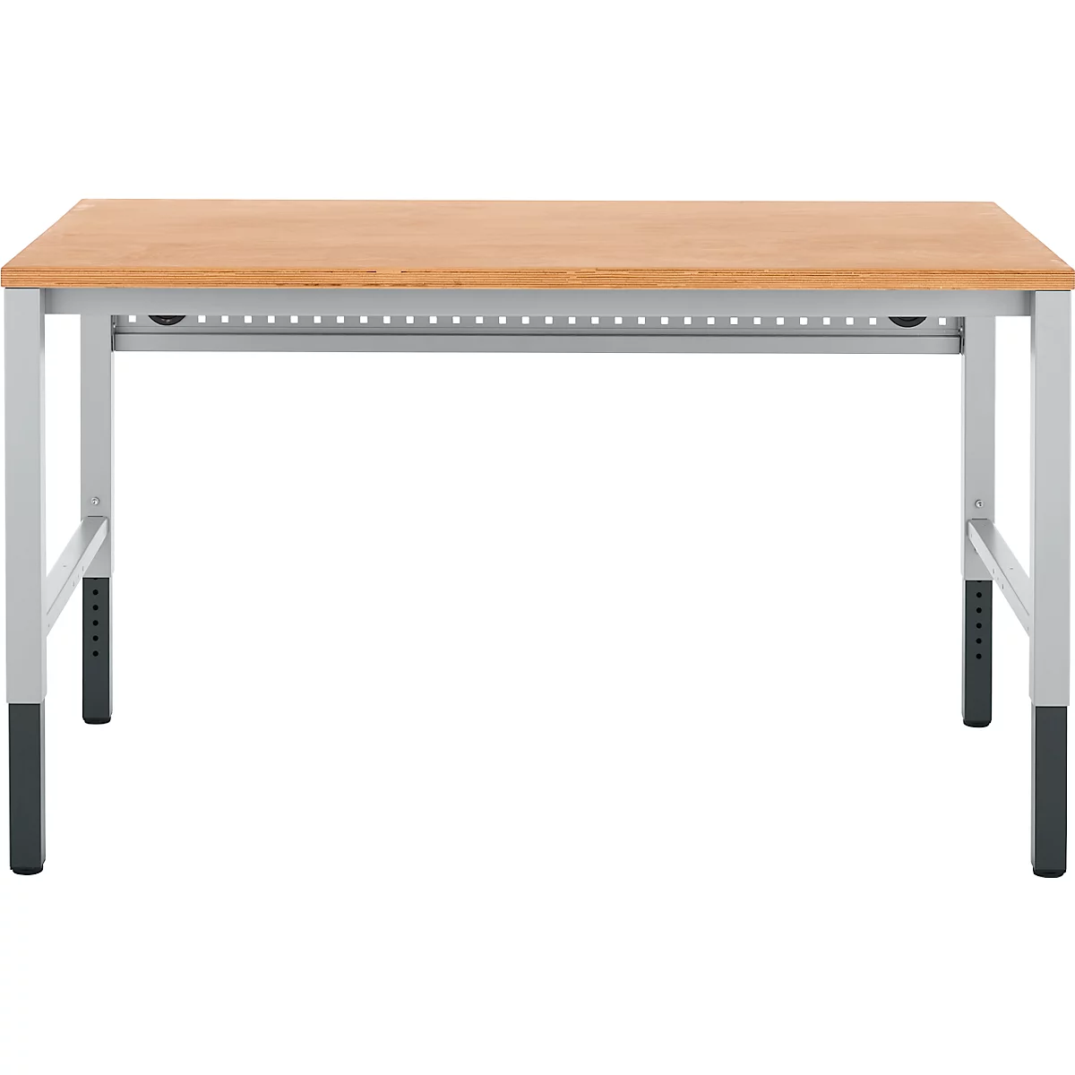 Schäfer Shop Pure Arbeitstisch AST31, manuell höhenverstellbar, Multiplex-Platte, 4-Fuß, bis 500 kg, B 1500 x T 800 x H 805-1035 mm, weißaluminium/Buche