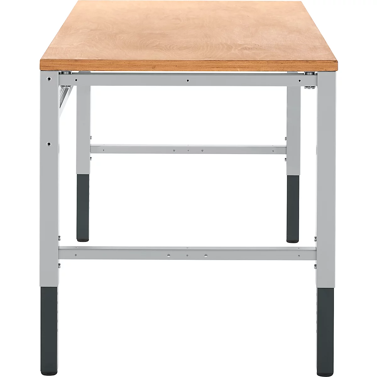 Schäfer Shop Pure Arbeitstisch AST31, manuell höhenverstellbar, Multiplex-Platte, 4-Fuß, bis 500 kg, B 1500 x T 800 x H 805-1035 mm, weißaluminium/Buche