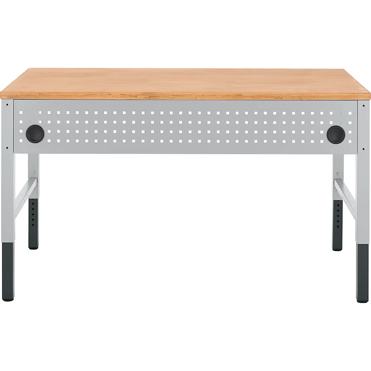 Schäfer Shop Pure Arbeitstisch AST31, manuell höhenverstellbar, Multiplex-Platte, 4-Fuß, bis 500 kg, B 1500 x T 800 x H 805-1035 mm, weißaluminium/Buche