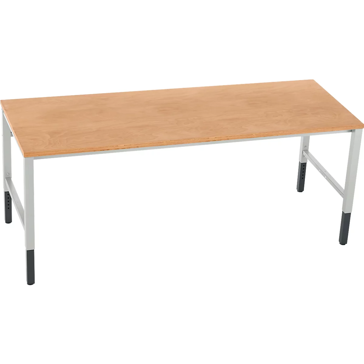 Schäfer Shop Pure Arbeitstisch AST31, manuell höhenverstellbar, Multiplex-Platte, 4-Fuß, bis 500 kg, B 2000 x T 800 x H 805-1035 mm, lichtgrau/Buche