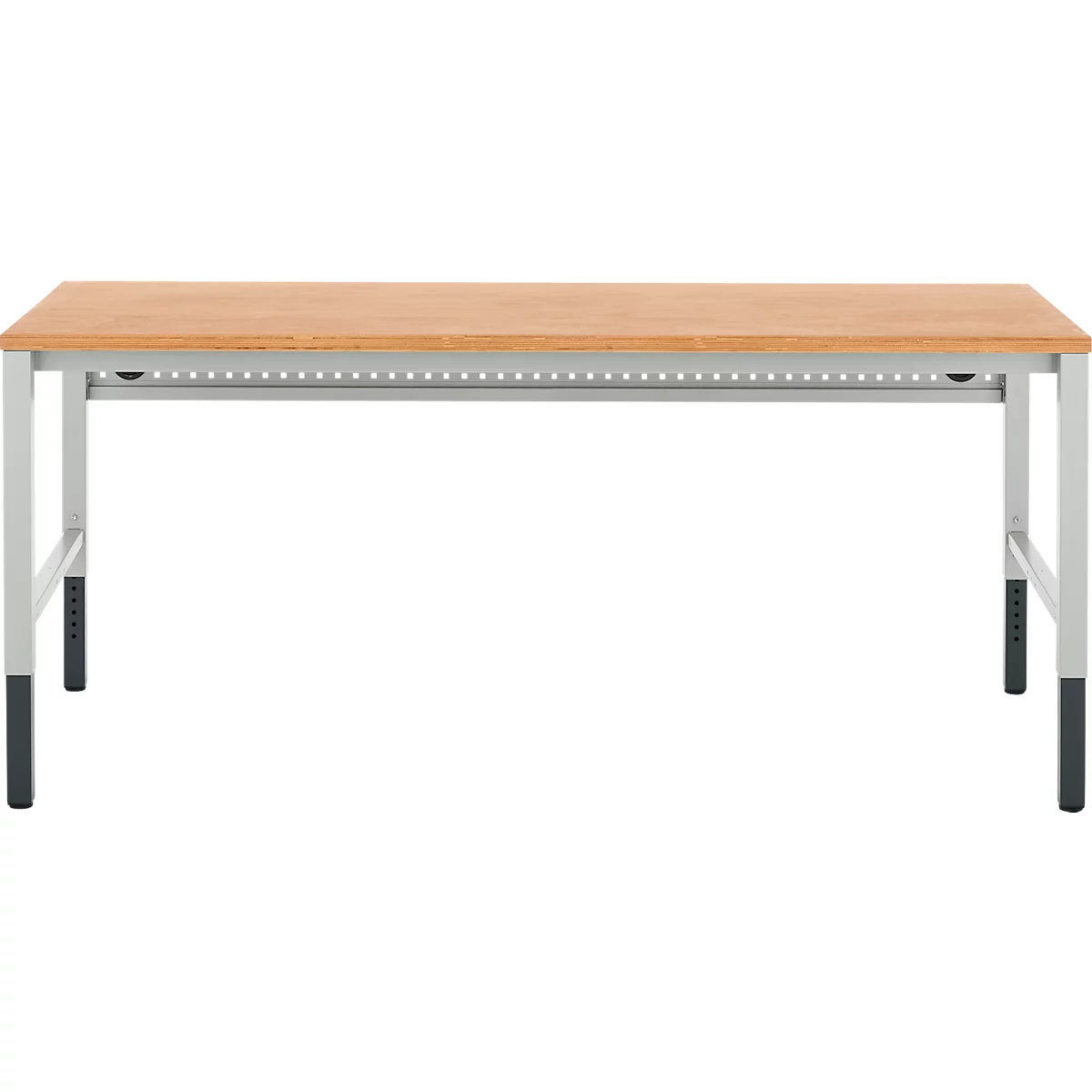 Schäfer Shop Pure Arbeitstisch AST31, manuell höhenverstellbar, Multiplex-Platte, 4-Fuß, bis 500 kg, B 2000 x T 800 x H 805-1035 mm, lichtgrau/Buche