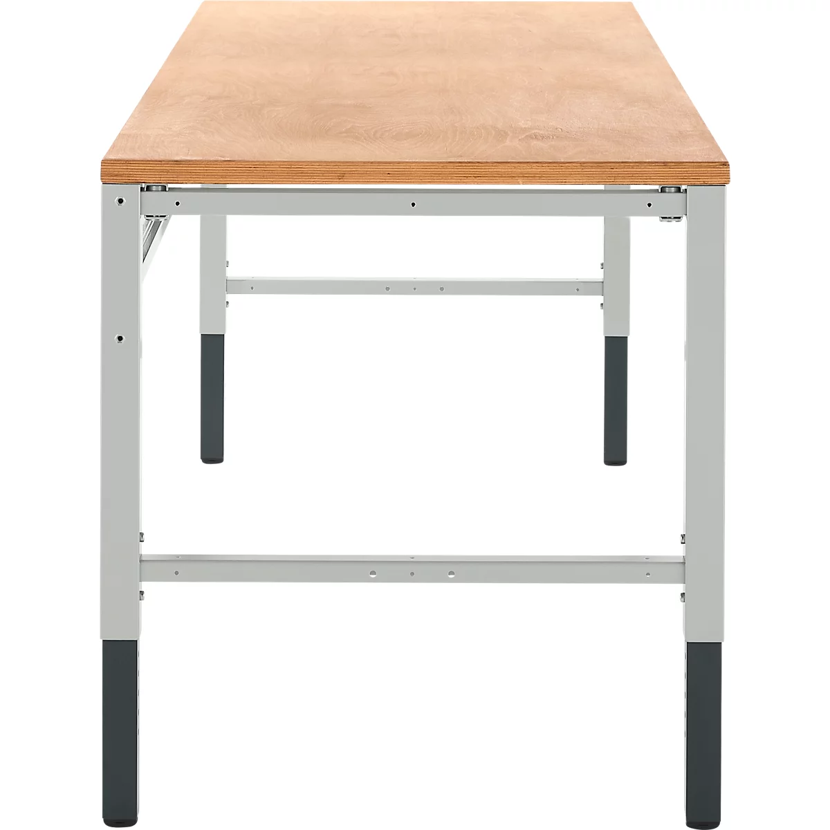 Schäfer Shop Pure Arbeitstisch AST31, manuell höhenverstellbar, Multiplex-Platte, 4-Fuß, bis 500 kg, B 2000 x T 800 x H 805-1035 mm, lichtgrau/Buche