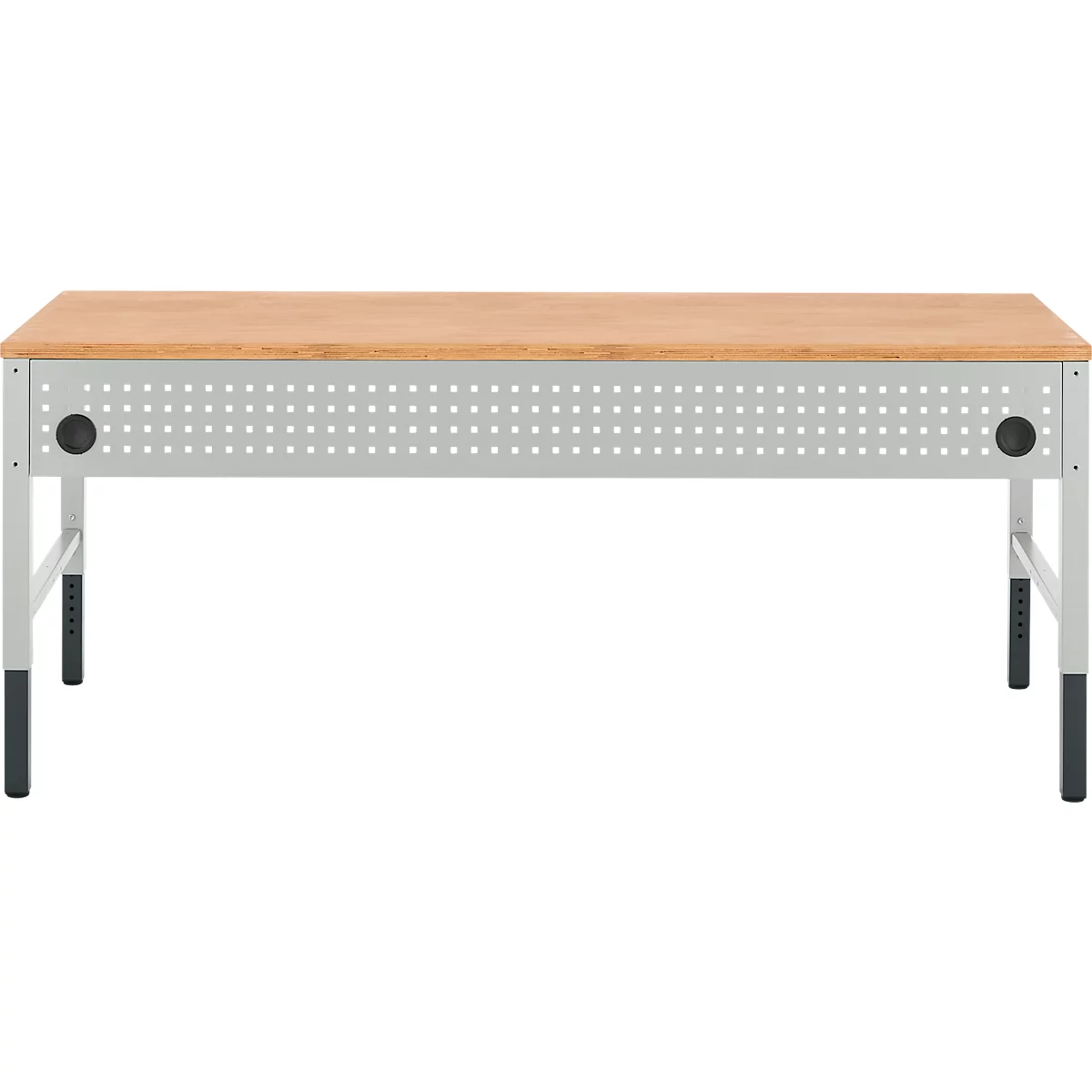 Schäfer Shop Pure Arbeitstisch AST31, manuell höhenverstellbar, Multiplex-Platte, 4-Fuß, bis 500 kg, B 2000 x T 800 x H 805-1035 mm, lichtgrau/Buche