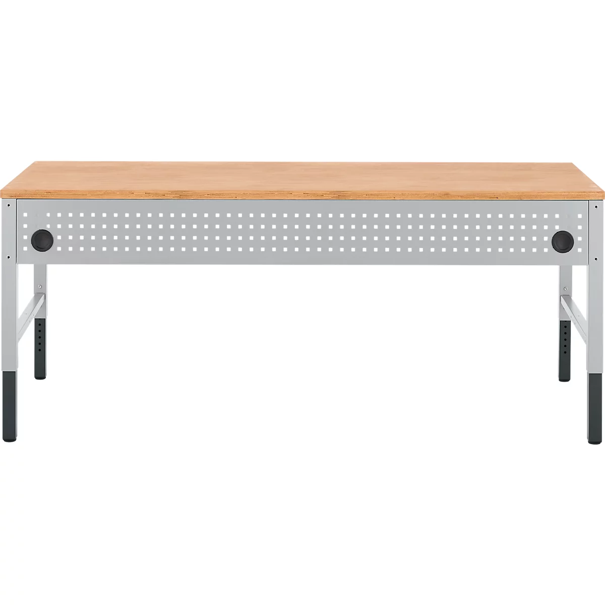 Schäfer Shop Pure Arbeitstisch AST31, manuell höhenverstellbar, Multiplex-Platte, 4-Fuß, bis 500 kg, B 2000 x T 800 x H 805-1035 mm, weißaluminium/Buche