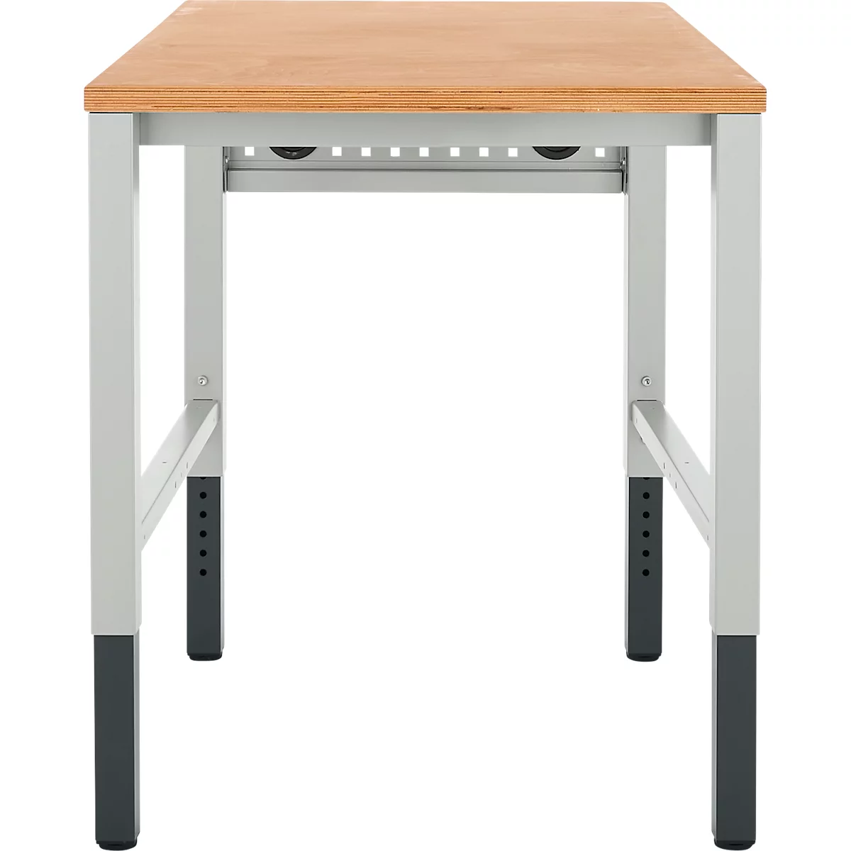 Schäfer Shop Pure Arbeitstisch AST31, manuell höhenverstellbar, Multiplex-Platte, 4-Fuß, bis 500 kg, B 750 x T 800 x H 805-1035 mm, lichtgrau/Buche