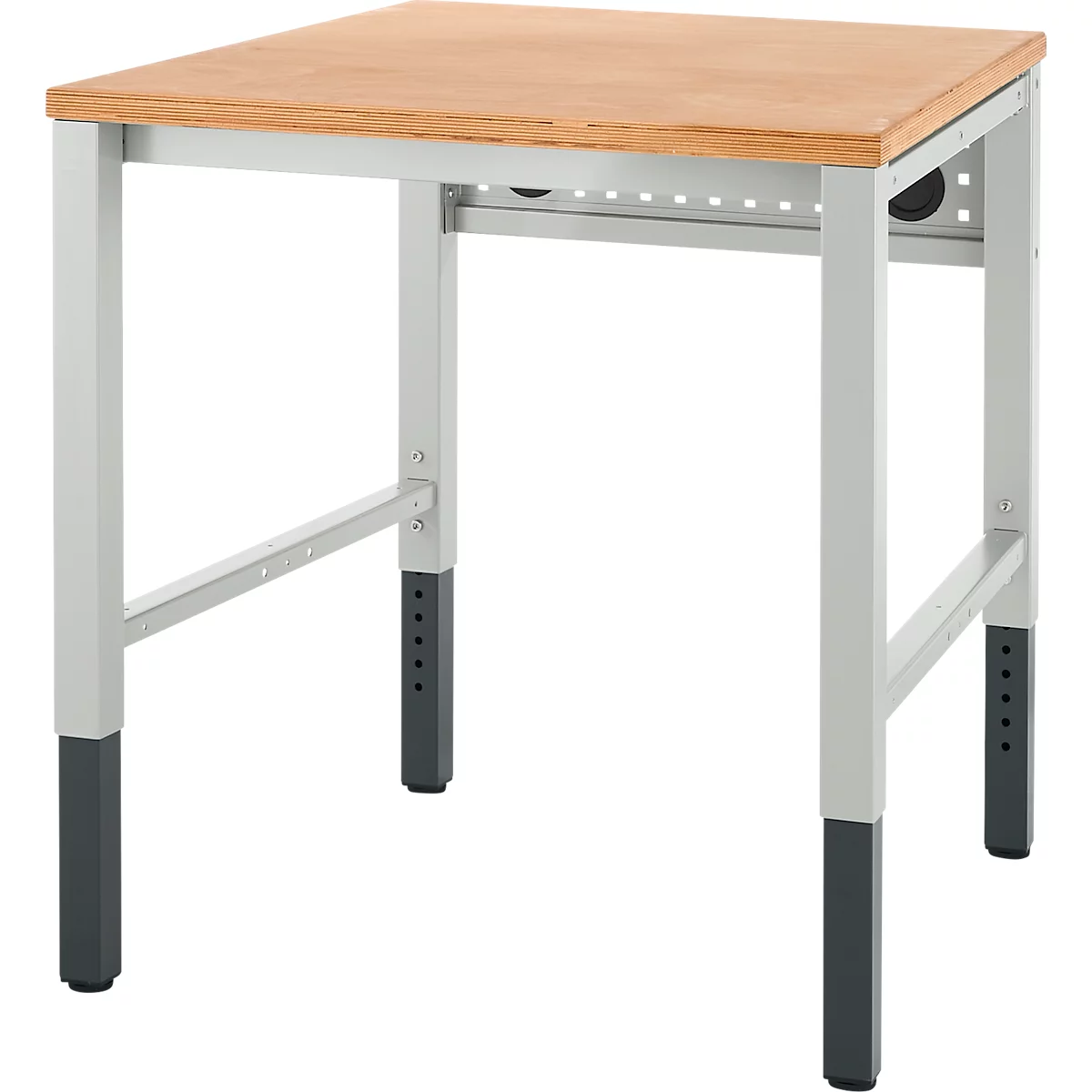 Schäfer Shop Pure Arbeitstisch AST31, manuell höhenverstellbar, Multiplex-Platte, 4-Fuß, bis 500 kg, B 750 x T 800 x H 805-1035 mm, lichtgrau/Buche
