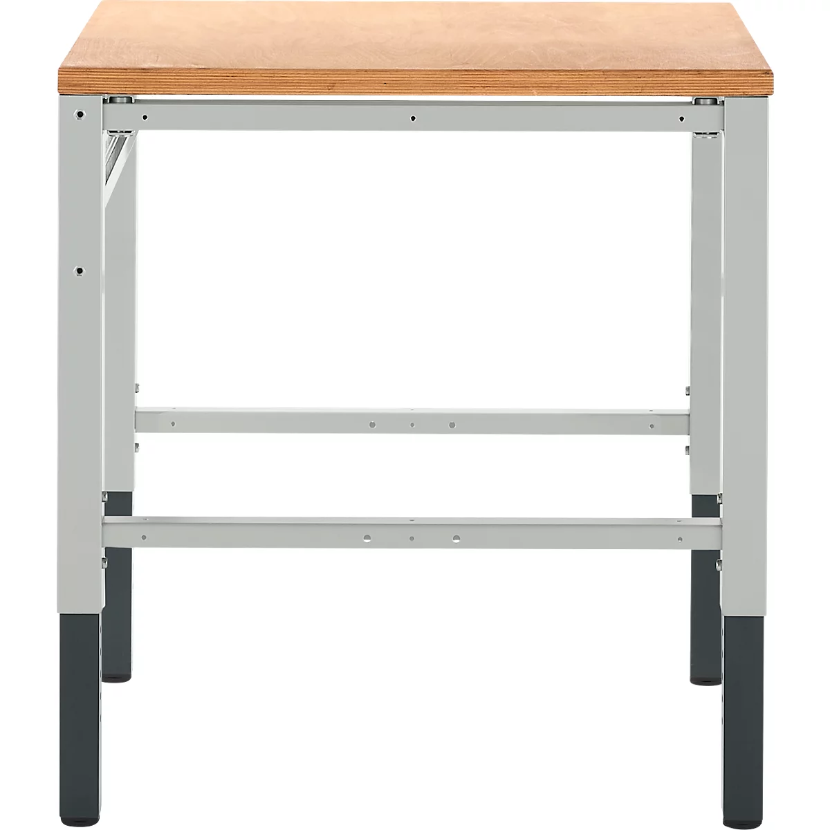 Schäfer Shop Pure Arbeitstisch AST31, manuell höhenverstellbar, Multiplex-Platte, 4-Fuß, bis 500 kg, B 750 x T 800 x H 805-1035 mm, lichtgrau/Buche