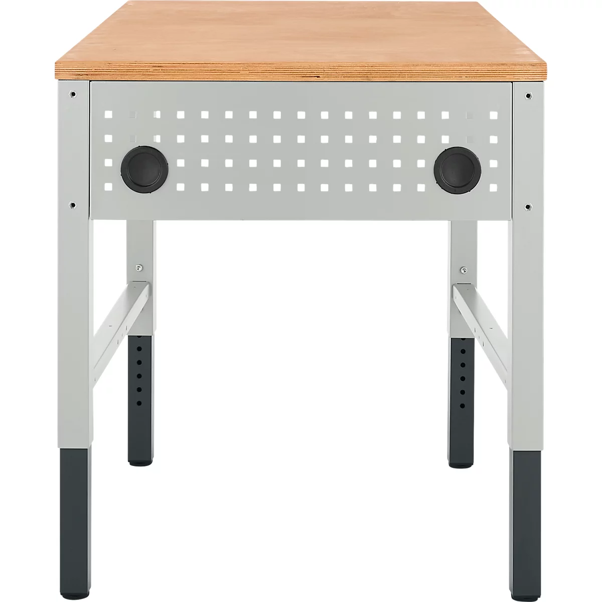Schäfer Shop Pure Arbeitstisch AST31, manuell höhenverstellbar, Multiplex-Platte, 4-Fuß, bis 500 kg, B 750 x T 800 x H 805-1035 mm, lichtgrau/Buche