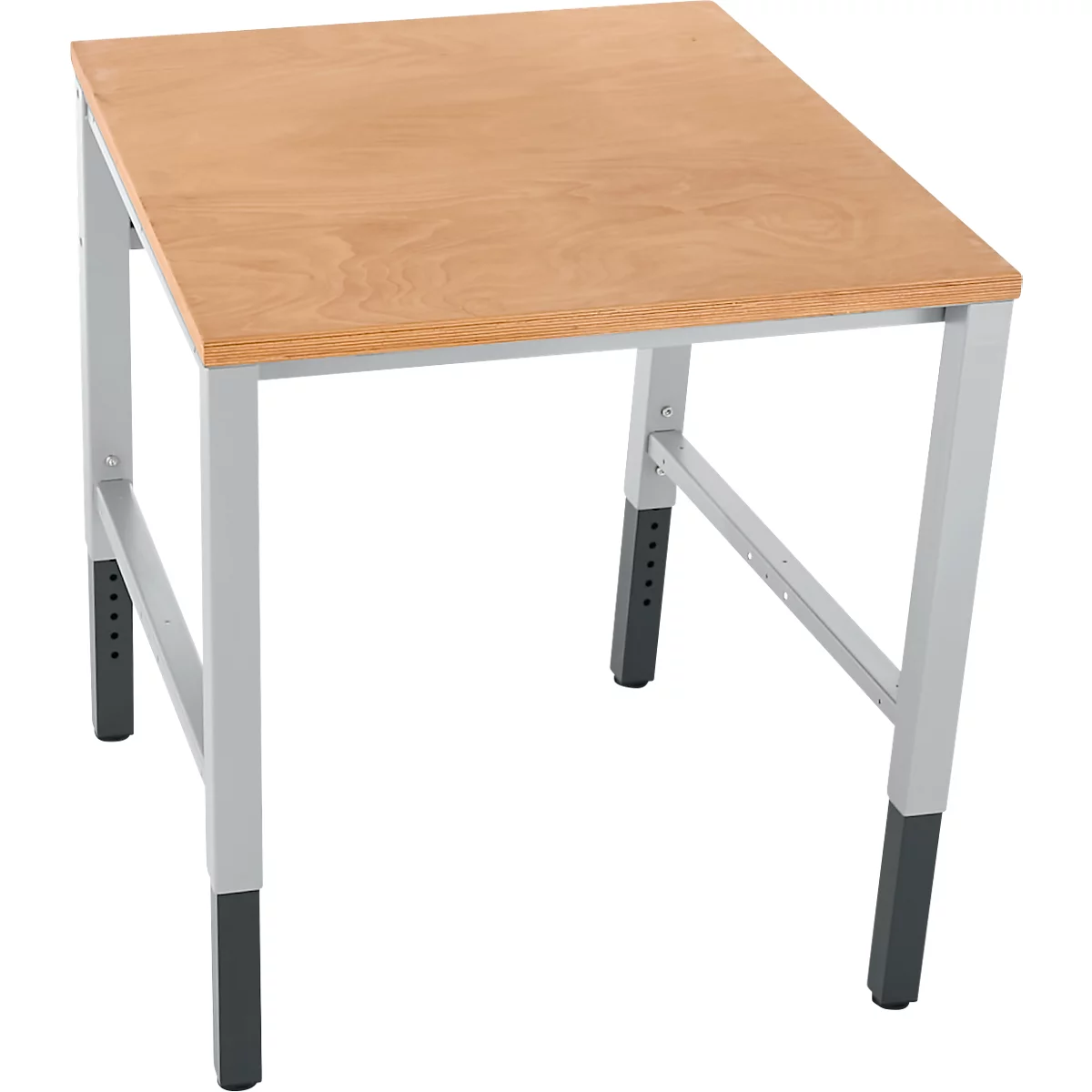 Schäfer Shop Pure Arbeitstisch AST31, manuell höhenverstellbar, Multiplex-Platte, 4-Fuß, bis 500 kg, B 750 x T 800 x H 805-1035 mm, weißaluminium/Buche