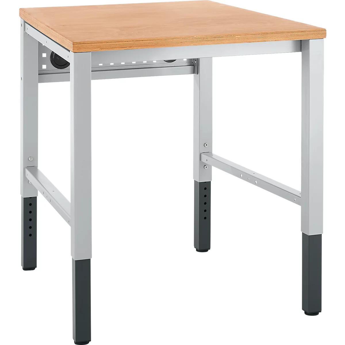 Schäfer Shop Pure Arbeitstisch AST31, manuell höhenverstellbar, Multiplex-Platte, 4-Fuß, bis 500 kg, B 750 x T 800 x H 805-1035 mm, weißaluminium/Buche