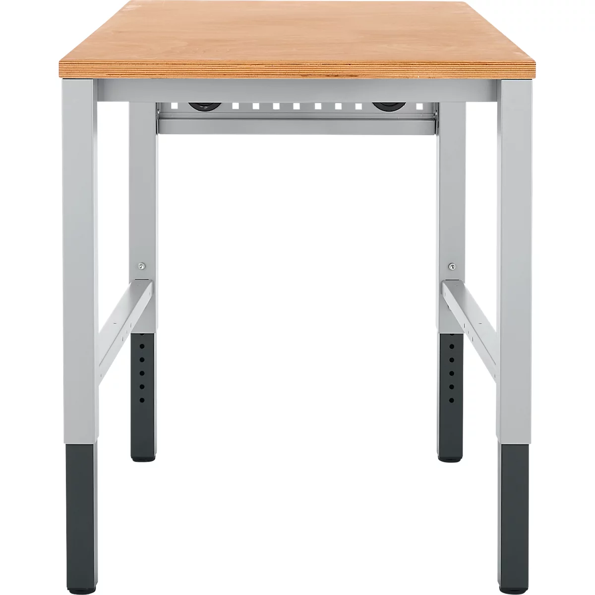 Schäfer Shop Pure Arbeitstisch AST31, manuell höhenverstellbar, Multiplex-Platte, 4-Fuß, bis 500 kg, B 750 x T 800 x H 805-1035 mm, weißaluminium/Buche