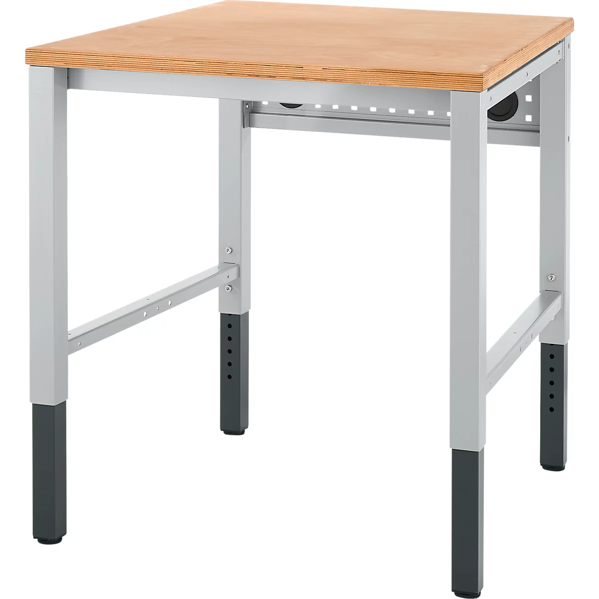Schäfer Shop Pure Arbeitstisch AST31, manuell höhenverstellbar, Multiplex-Platte, 4-Fuß, bis 500 kg, B 750 x T 800 x H 805-1035 mm, weißaluminium/Buche