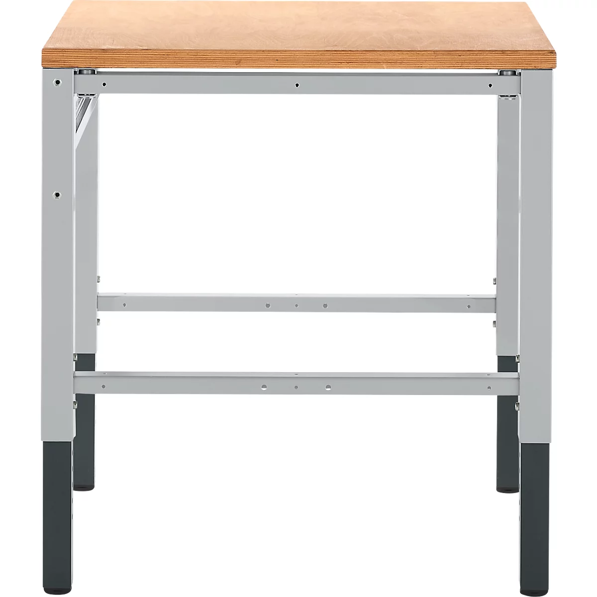 Schäfer Shop Pure Arbeitstisch AST31, manuell höhenverstellbar, Multiplex-Platte, 4-Fuß, bis 500 kg, B 750 x T 800 x H 805-1035 mm, weißaluminium/Buche