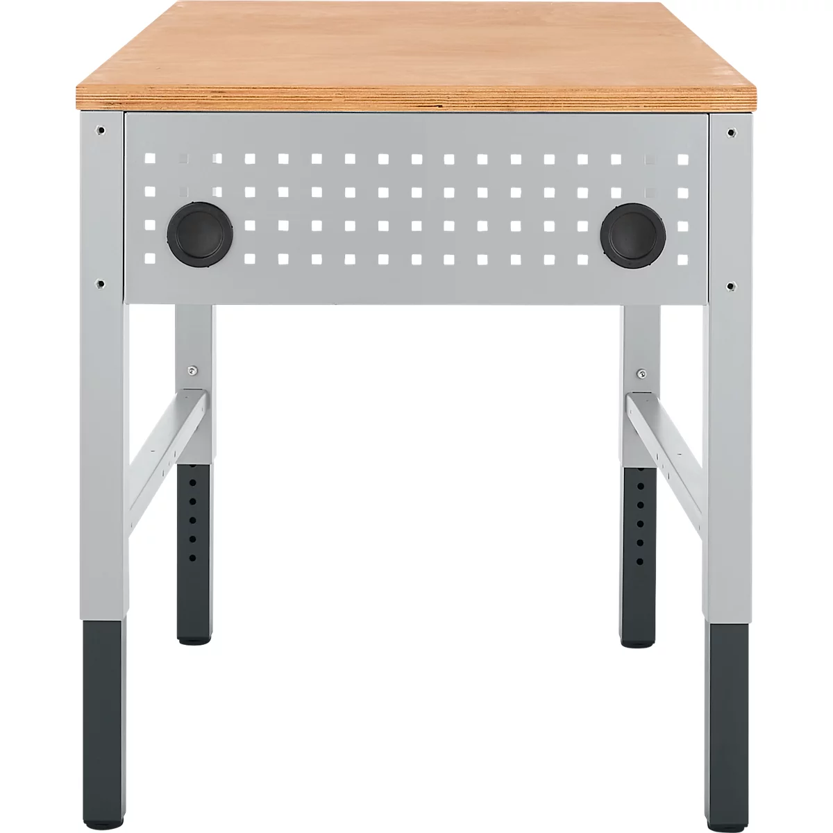 Schäfer Shop Pure Arbeitstisch AST31, manuell höhenverstellbar, Multiplex-Platte, 4-Fuß, bis 500 kg, B 750 x T 800 x H 805-1035 mm, weißaluminium/Buche