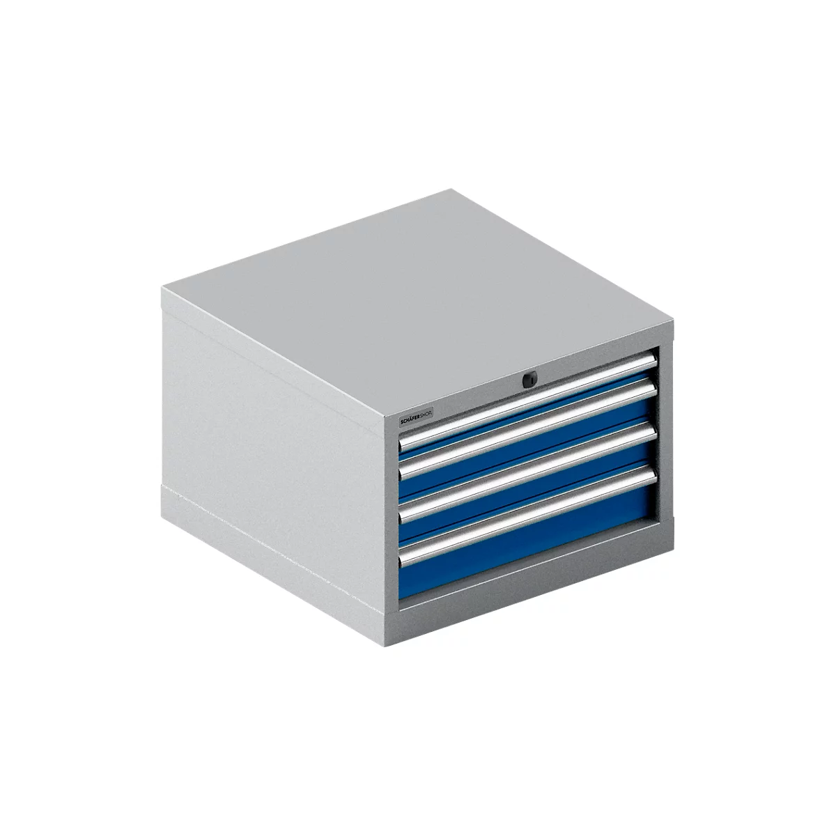 Schäfer Shop Pure Armoire à tiroirs 27-27 SSI SCHÄFER, 4 tiroirs, jusqu'à 75 kg, l. 564 x P 572 x H 400 mm, bleu gentiane/alu blanc