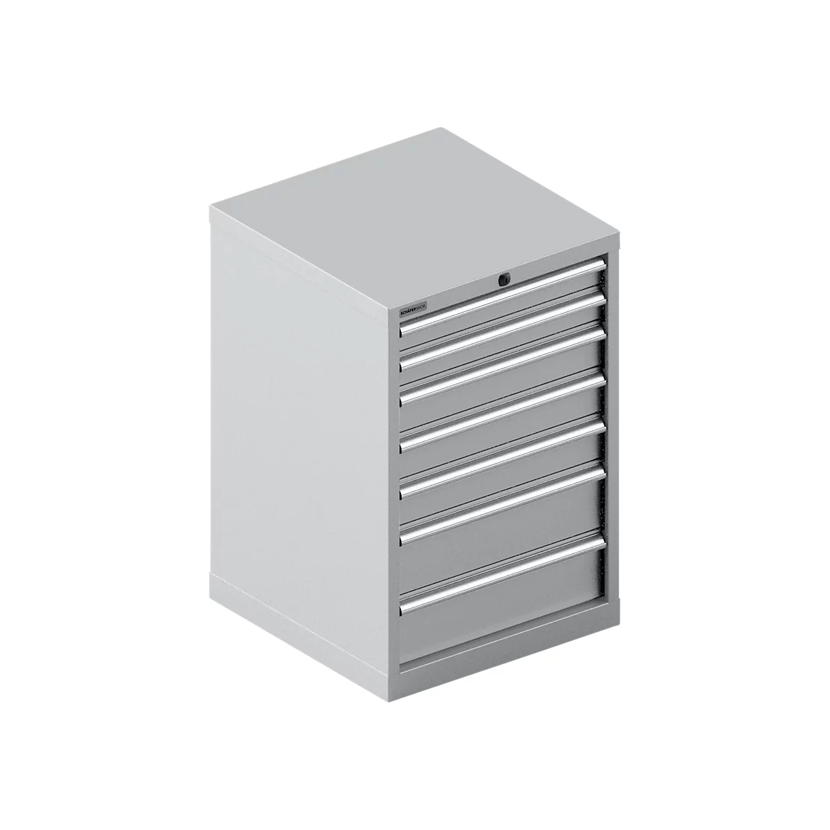 Schäfer Shop Pure Armoire à tiroirs 27-27 SSI SCHÄFER, 7 tiroirs, jusqu'à 75 kg, l. 564 x P 572 x H 850 mm, alu blanc/alu blanc
