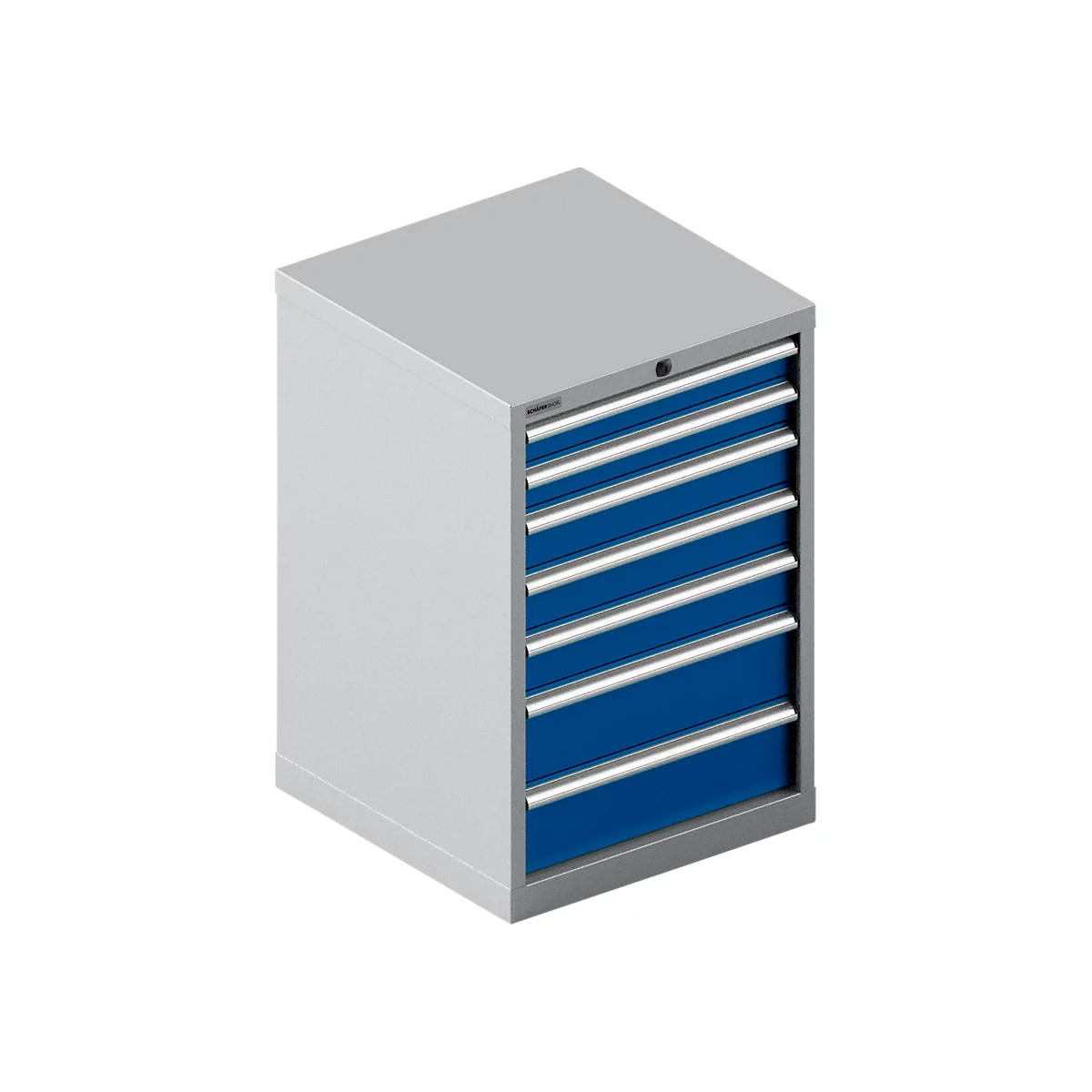 Schäfer Shop Pure Armoire à tiroirs 27-27 SSI SCHÄFER, 7 tiroirs, jusqu'à 75 kg, l. 564 x P 572 x H 850 mm, bleu gentiane/alu blanc