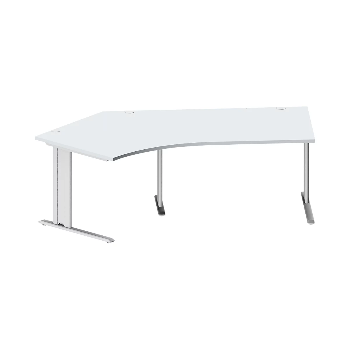 Schäfer Shop Pure Bureau d'angle PLANOVA BASIC, angle 135° gauche, pied en C, L 2165 x P 800/800 x H 717 mm, gris clair/alu blanc + passage de câbles