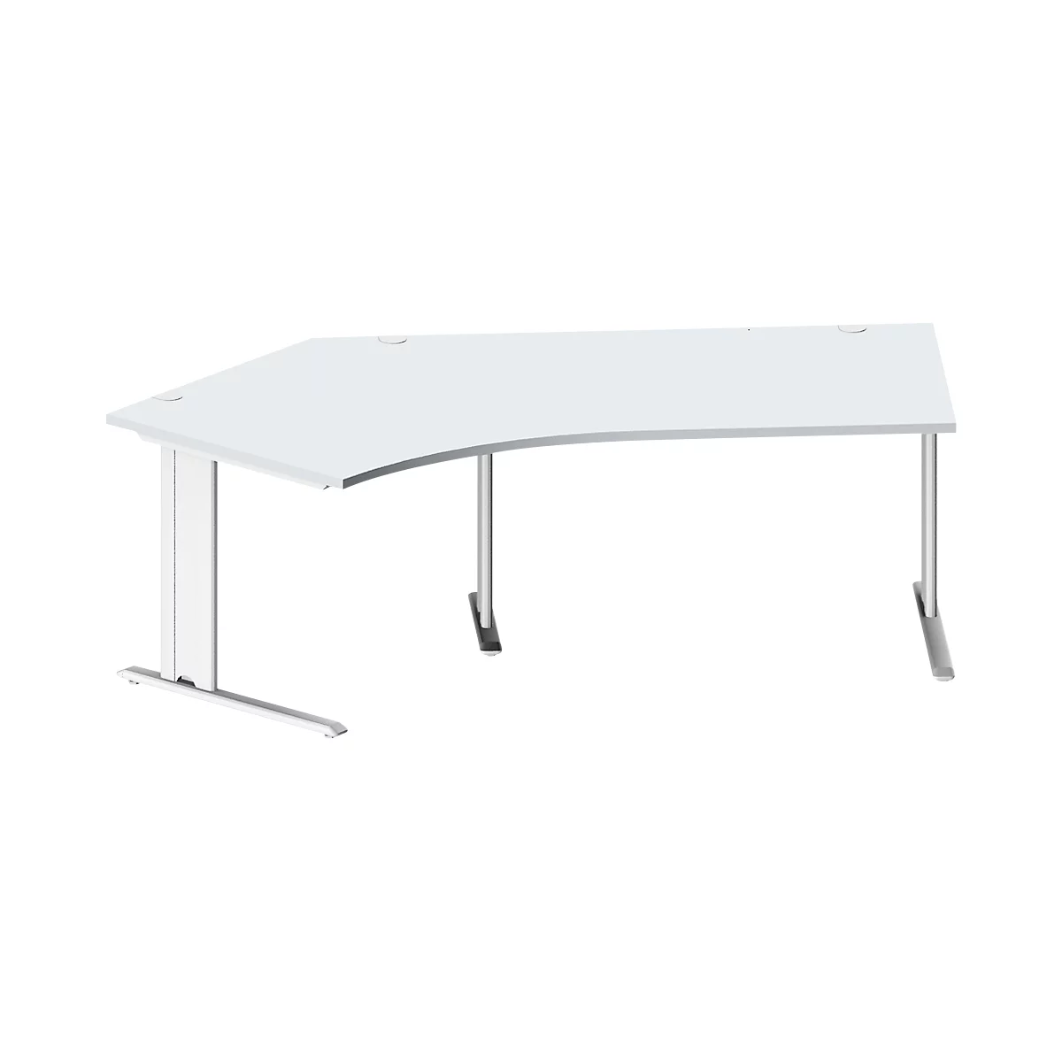 Schäfer Shop Pure Bureau d'angle PLANOVA BASIC, angle 135° gauche, pied en C, L 2165 x P 800/800 x H 717 mm, gris clair/blanc + passage de câbles