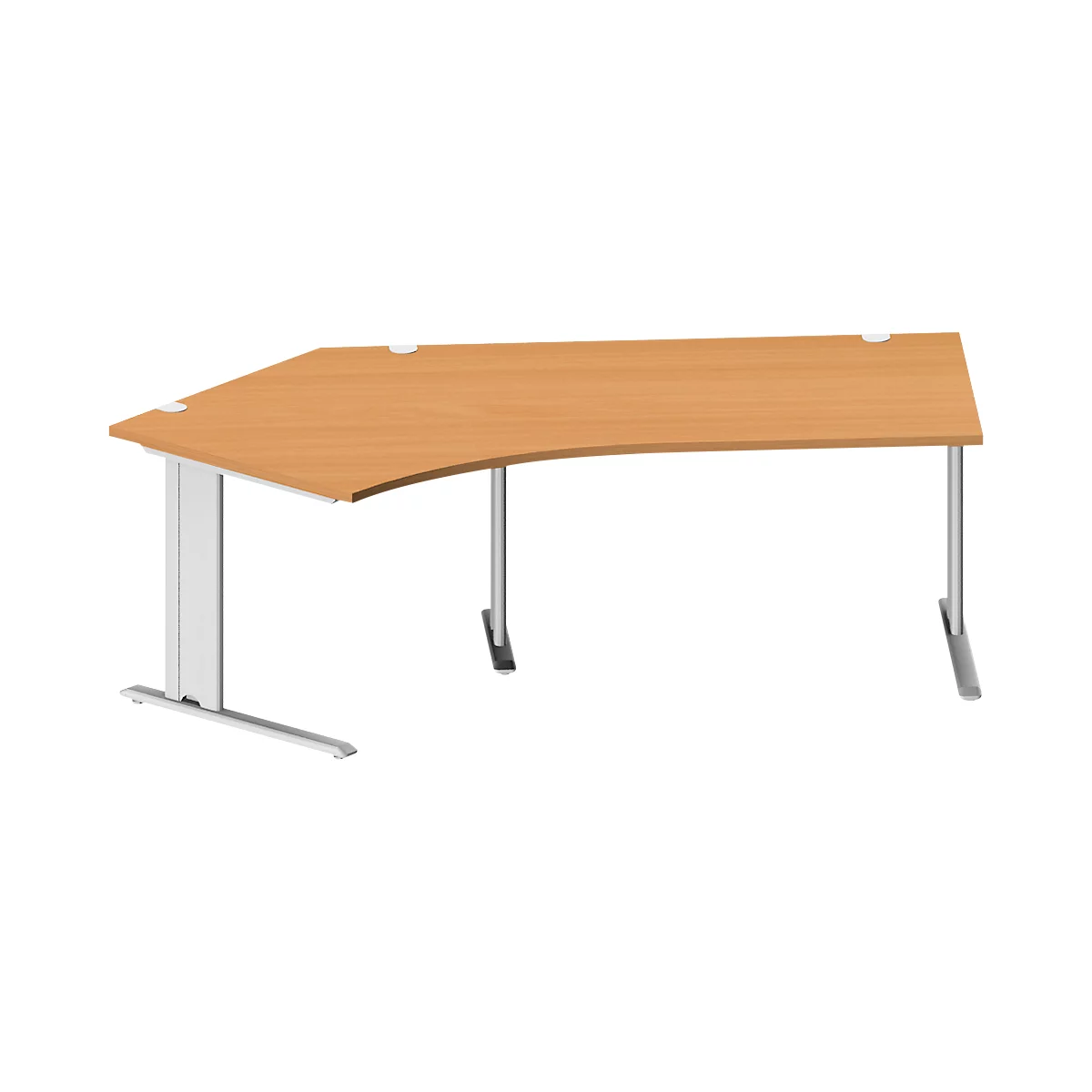 Schäfer Shop Pure Bureau d'angle PLANOVA BASIC, angle 135° gauche, pied en C, L 2165 x P 800/800 x H 717 mm, hêtre/alu blanc + passage de câbles