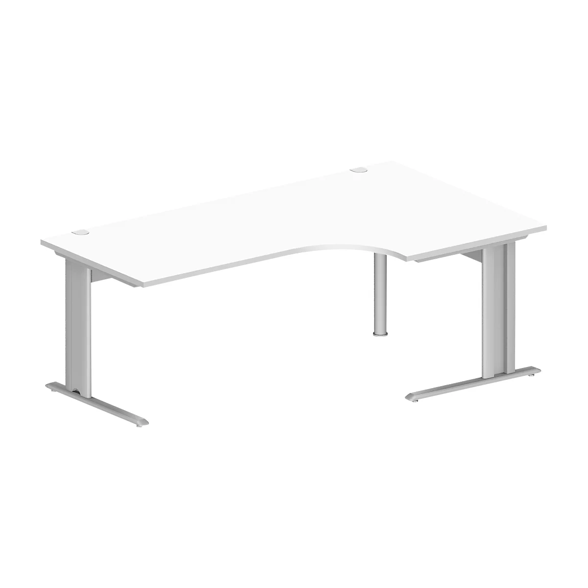 Schäfer Shop Pure Bureau d'angle PLANOVA BASIC, angle 90° à droite, pied en C, L 2000 x P 1200/800 x H 717 mm, blanc/alu blanc + passage de câbles
