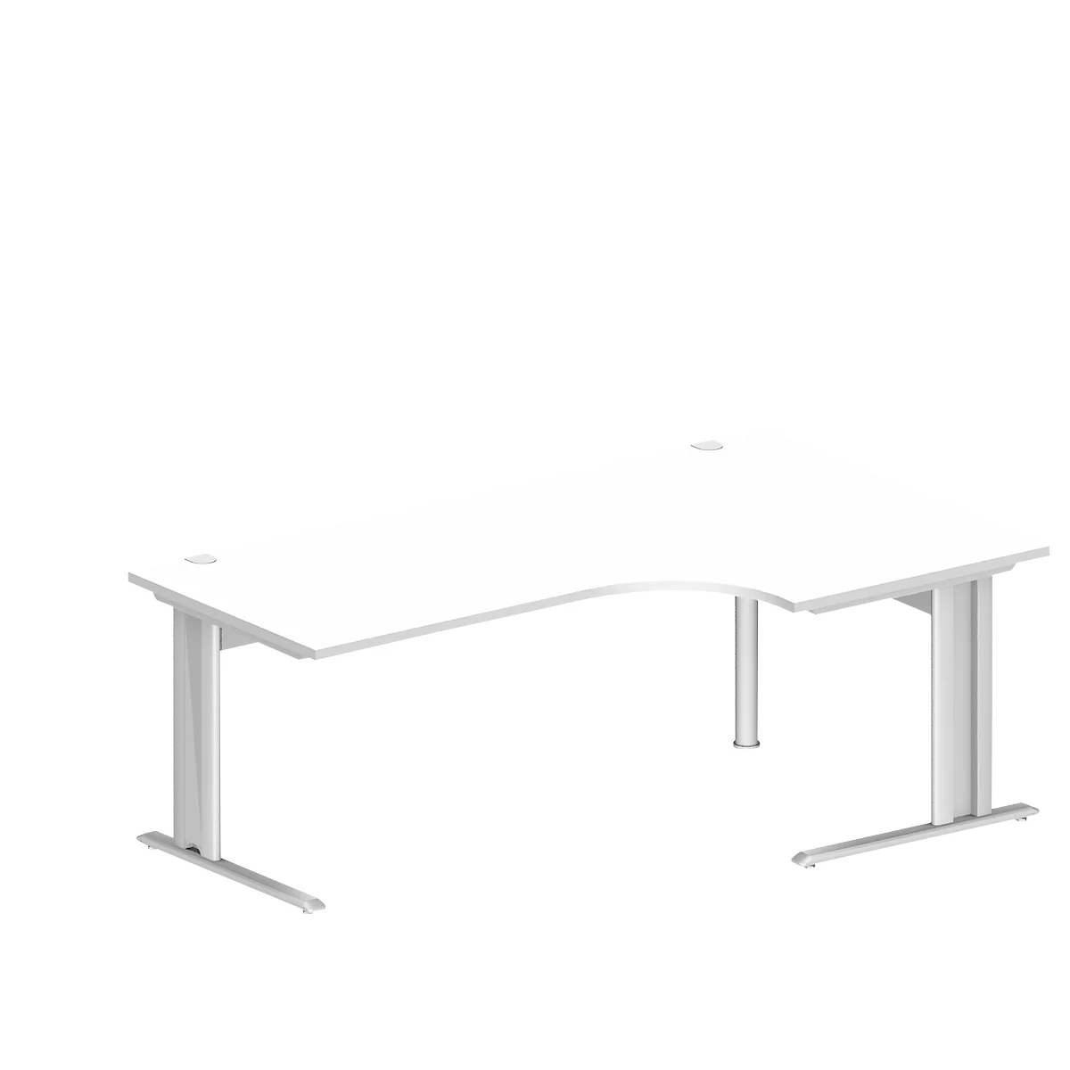 Schäfer Shop Pure Bureau d'angle PLANOVA BASIC, angle 90° à droite, pied en C, L 2000 x P 1200/800 x H 717 mm, blanc + passage de câbles