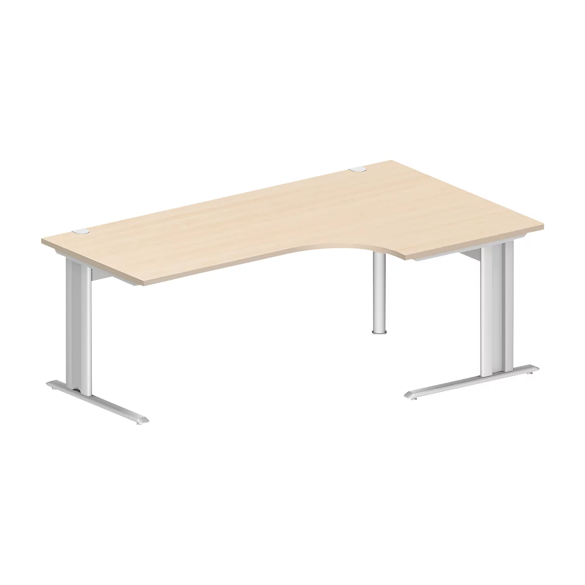 Schäfer Shop Pure Bureau d'angle PLANOVA BASIC, angle 90° à droite, pied en C, L 2000 x P 1200/800 x H 717 mm, érable/blanc + passage de câbles