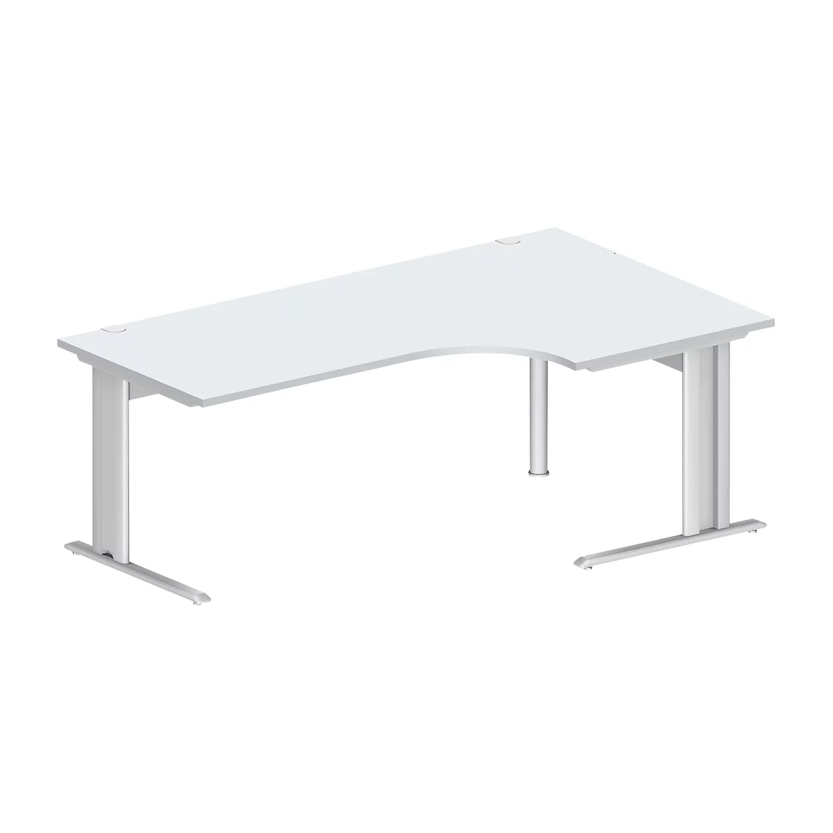 Schäfer Shop Pure Bureau d'angle PLANOVA BASIC, angle 90° à droite, pied en C, L 2000 x P 1200/800 x H 717 mm, gris clair/blanc + passage de câbles