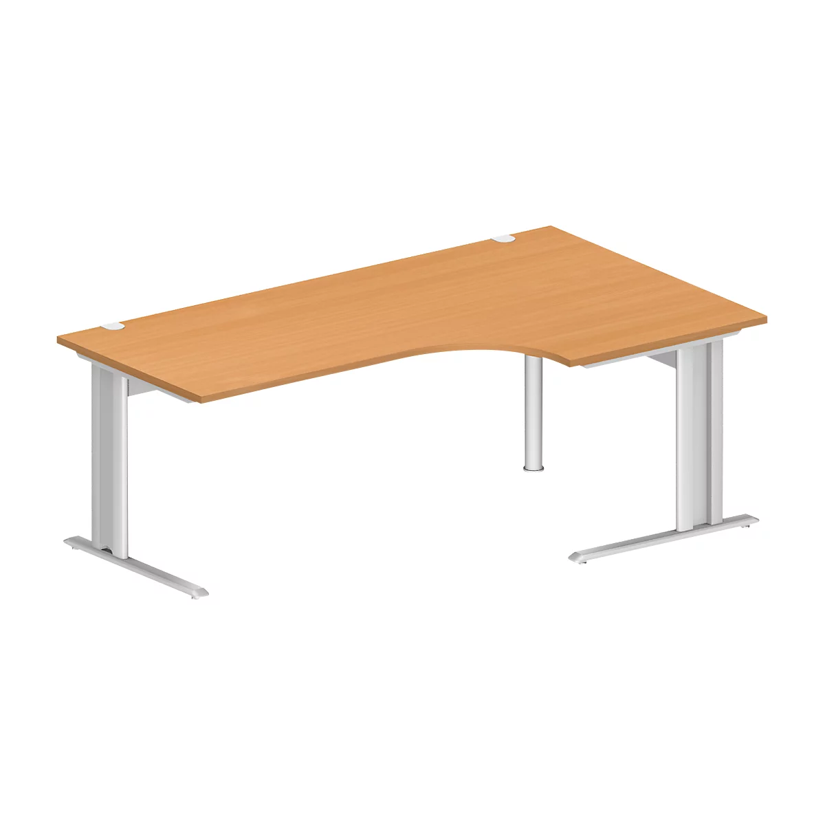 Schäfer Shop Pure Bureau d'angle PLANOVA BASIC, angle 90° à droite, pied en C, L 2000 x P 1200/800 x H 717 mm, hêtre/blanc + passage de câbles