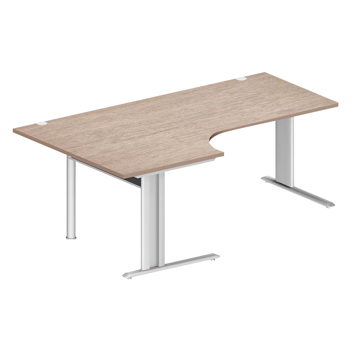 Schäfer Shop Pure Bureau d'angle PLANOVA BASIC, angle 90° gauche, pied en C, L 2000 x P 1200/800 x H 717 mm, chêne/blanc + passage de câbles