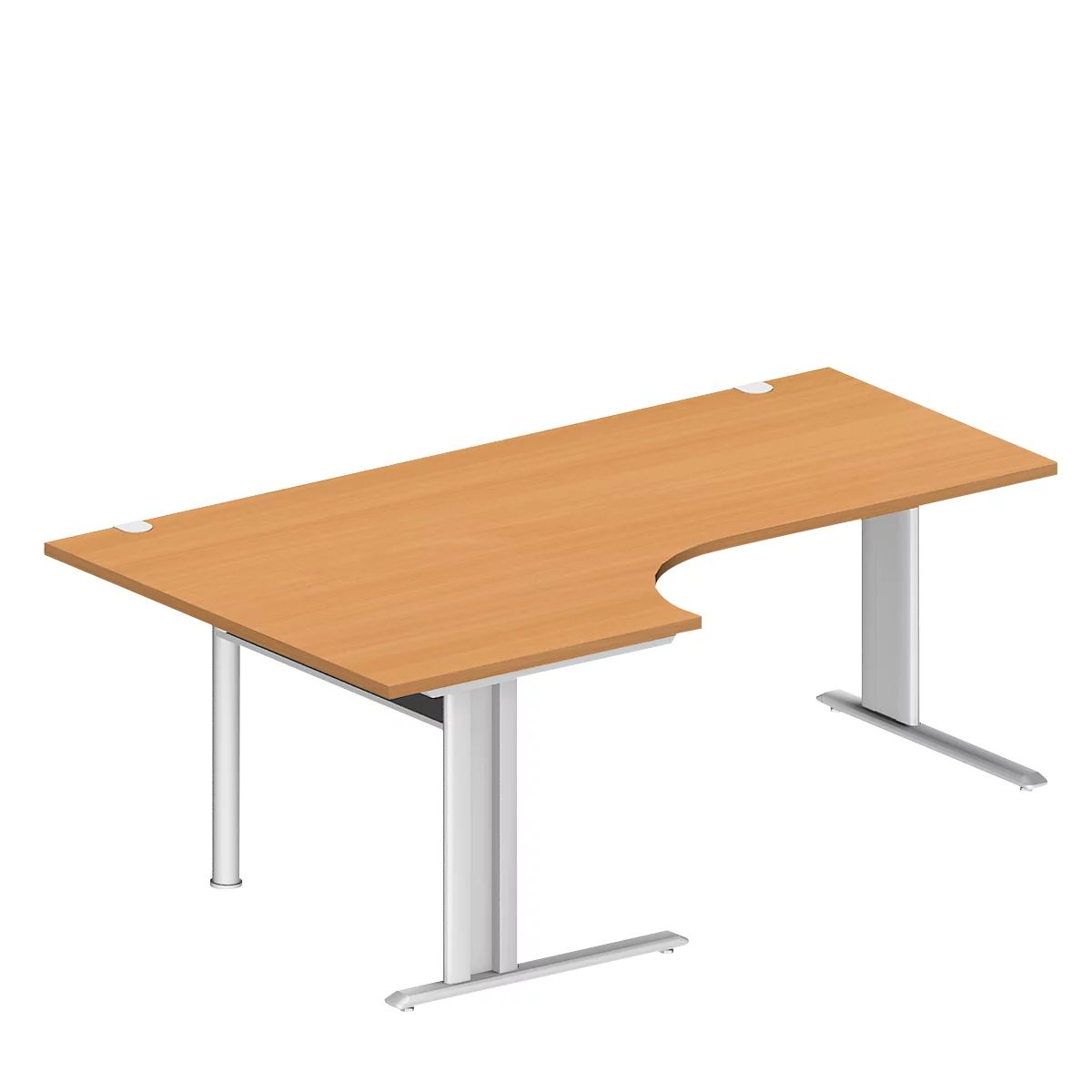 Schäfer Shop Pure Bureau d'angle PLANOVA BASIC, angle 90° gauche, pied en C, L 2000 x P 1200/800 x H 717 mm, hêtre/blanc + passage de câbles