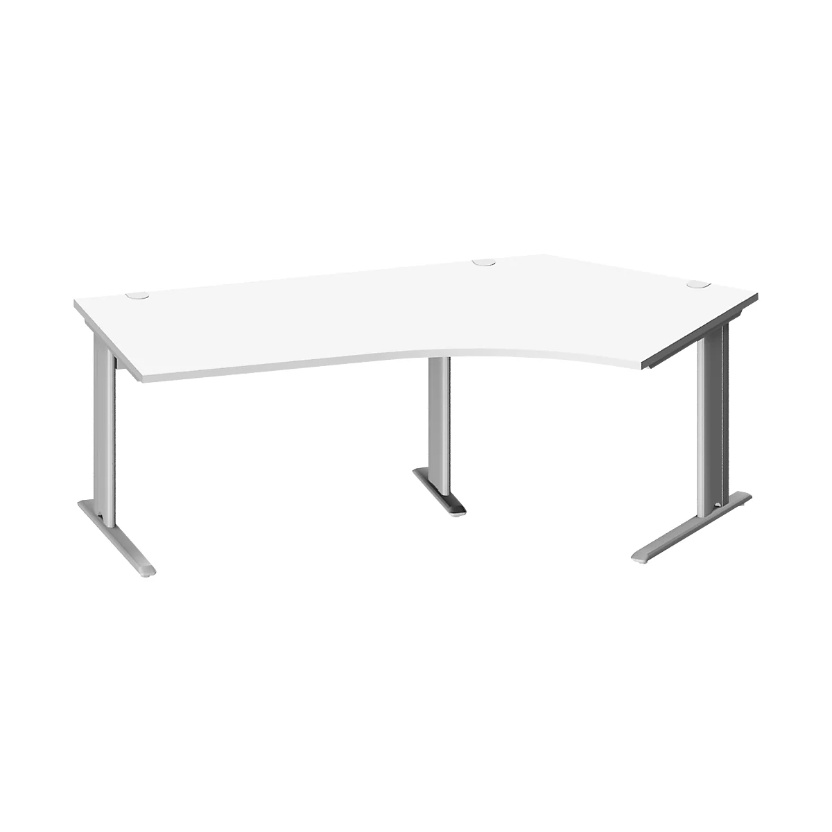 Schäfer Shop Pure Bureau d'angle PLANOVA BASIC, angle de 135° à droite, pied en C, L 2165 x P 800/800 x H 717 mm, blanc/alu blanc + passage de câbles